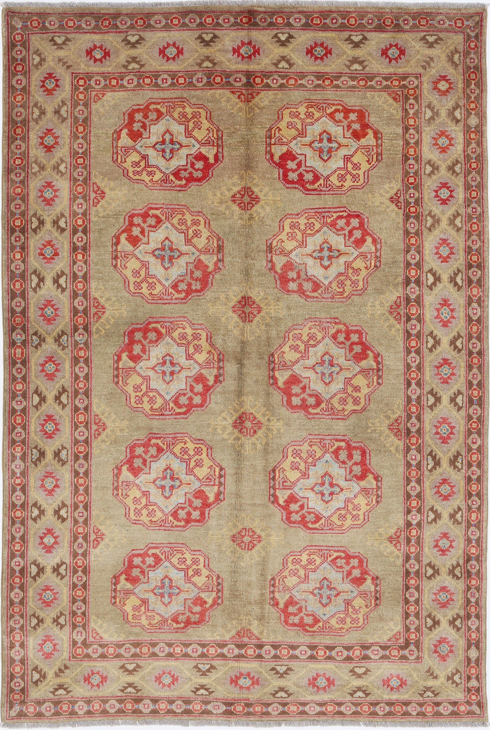 Green Hand-Knotted Distressed Vintage Wool Rug - 4'11" x 7'4"