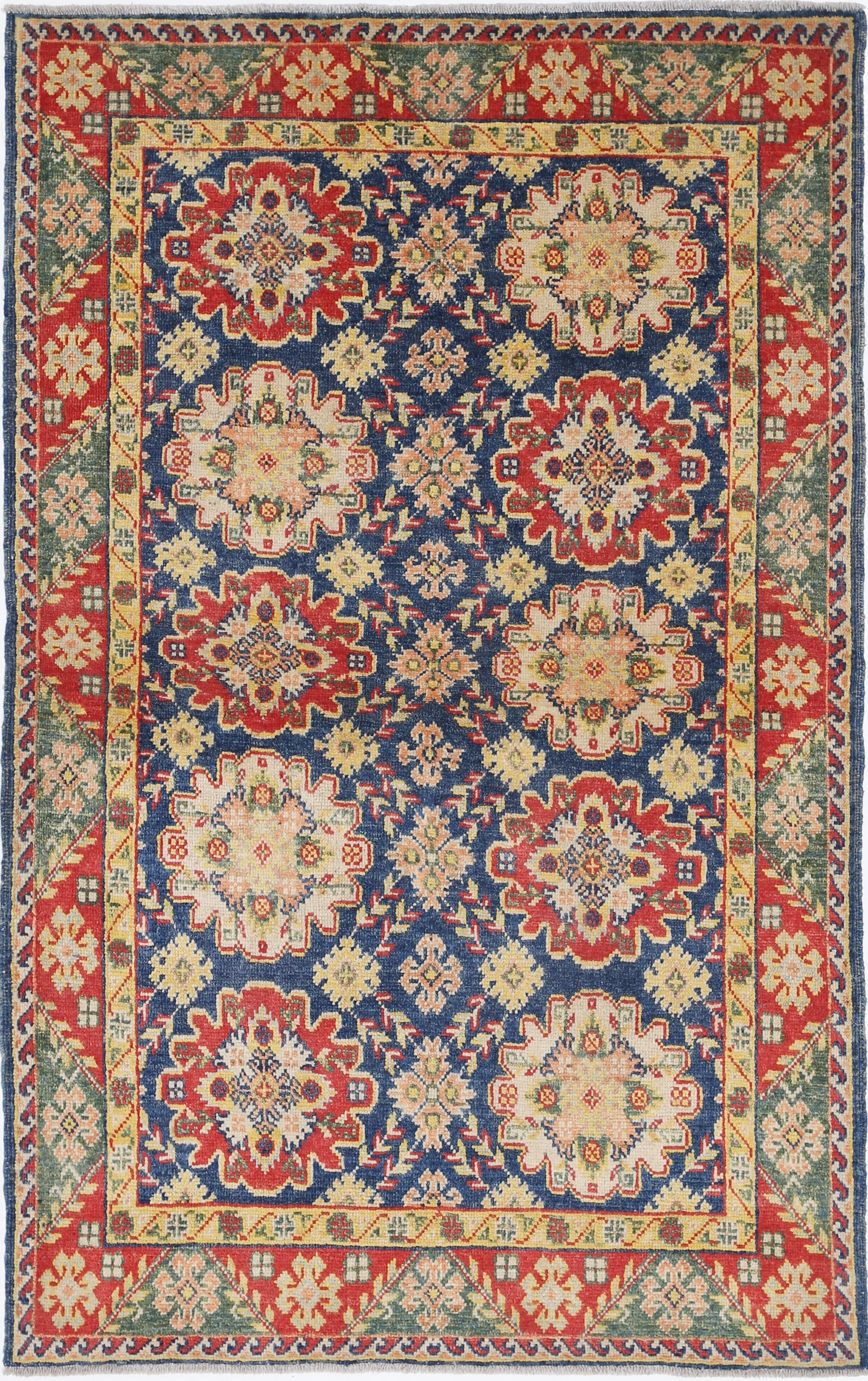 Blue Hand-Knotted Distressed Vintage Wool Rug - 3'6" x 5'6"