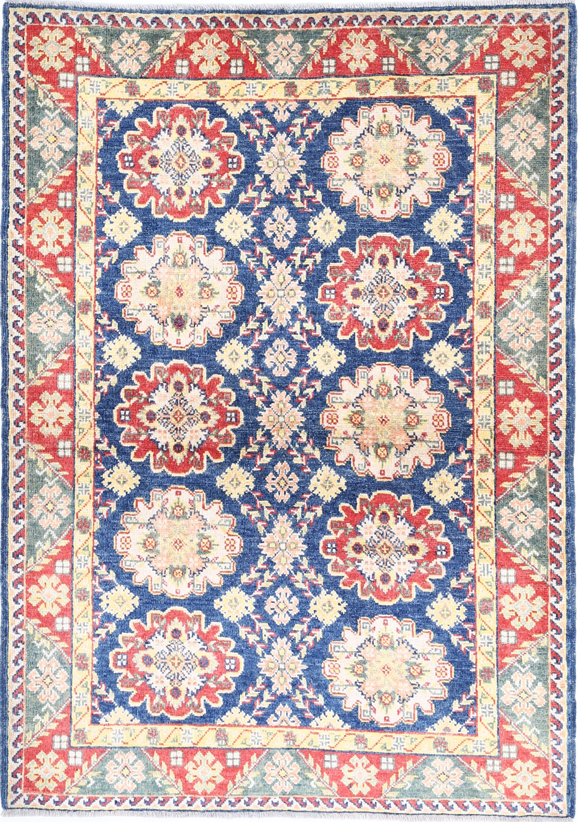Blue Hand-Knotted Distressed Vintage Wool Rug - 3'5" x 4'9"