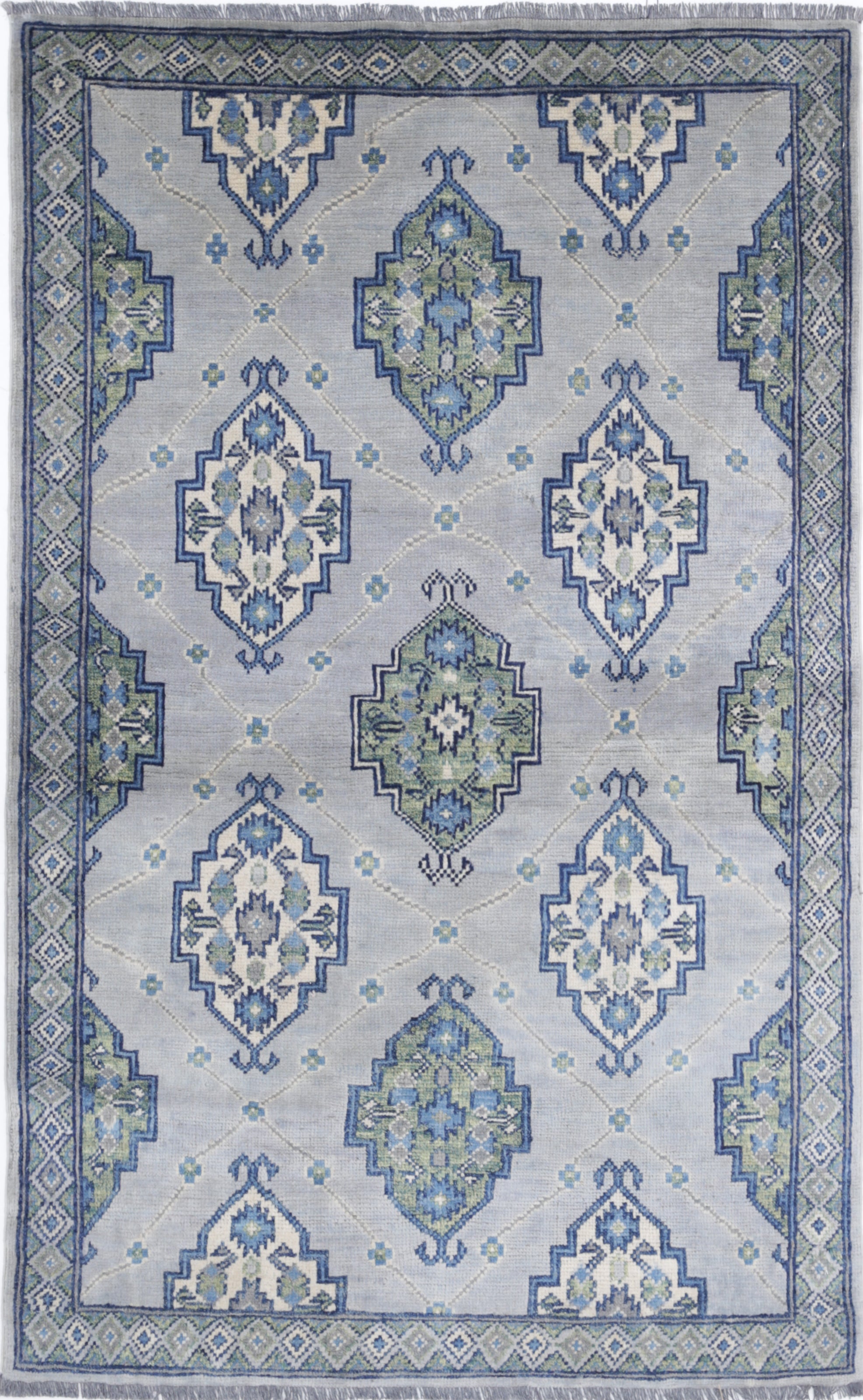 Grey Hand-Knotted Distressed Vintage Wool Rug - 3'2" x 5'2"