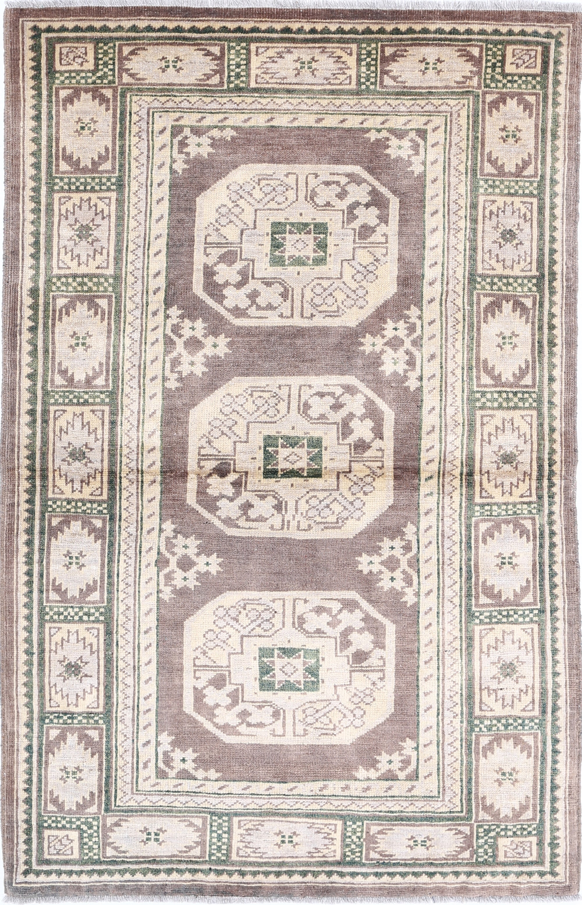 Brown Hand-Knotted Distressed Vintage Wool Rug - 3'5" x 5'2"