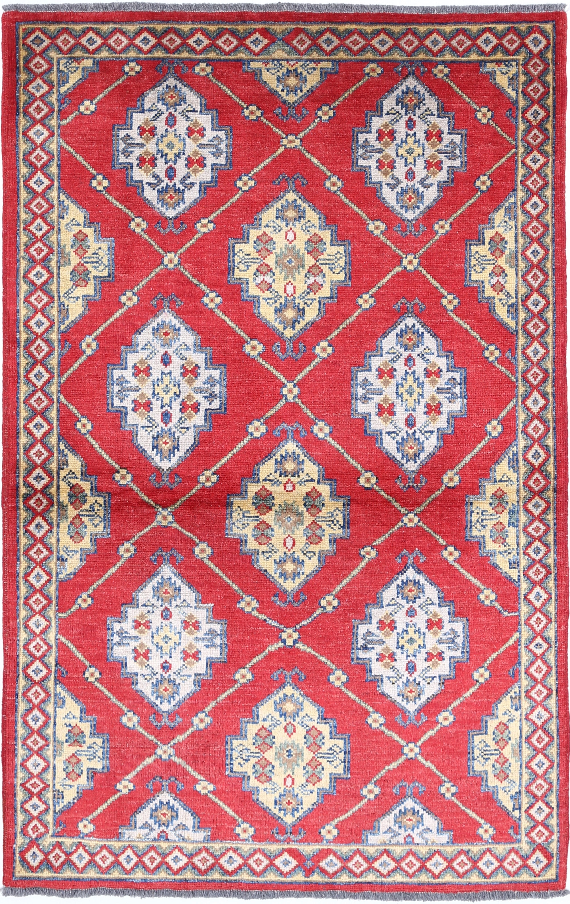 Red Hand-Knotted Distressed Vintage Wool Rug - 3'2" x 5'0"
