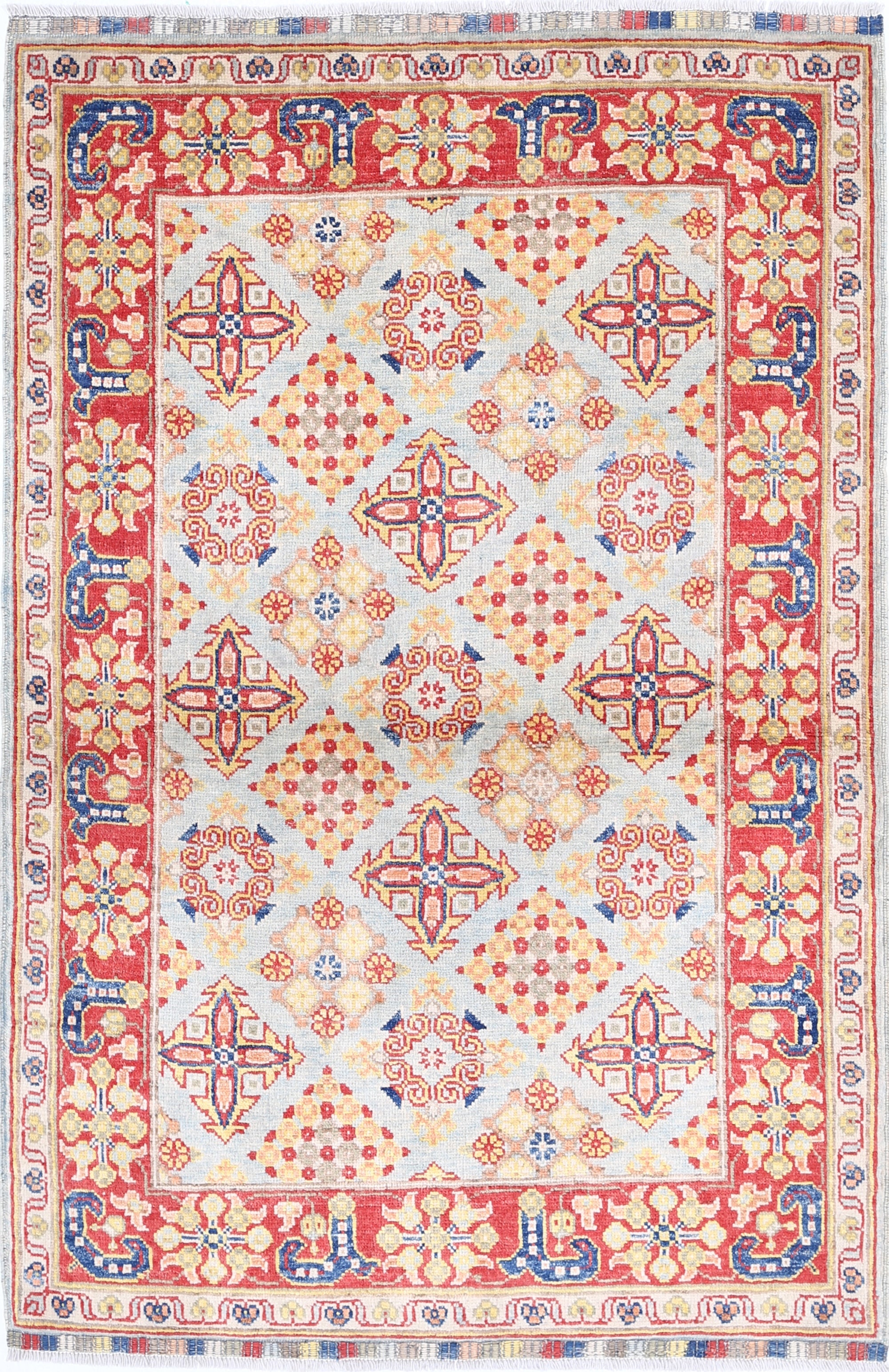 Blue Hand-Knotted Distressed Vintage Wool Rug - 3'4" x 5'0"