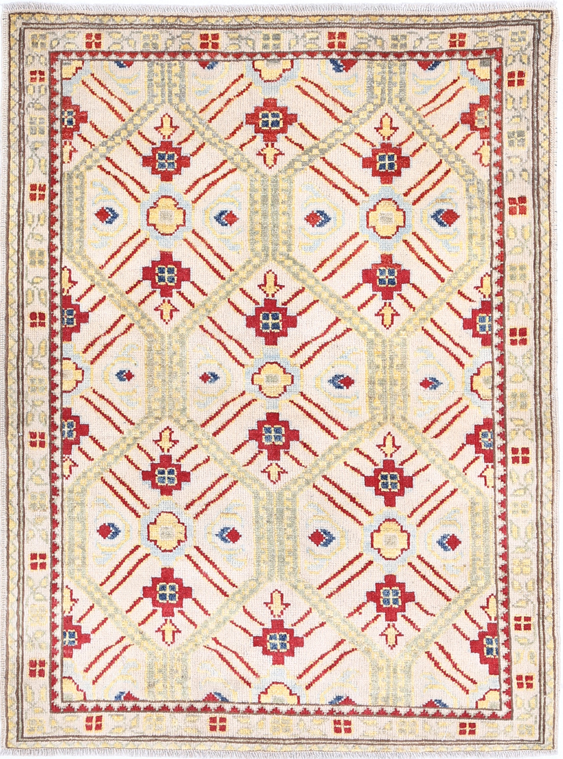 Ivory Hand-Knotted Distressed Vintage Wool Rug - 2'10" x 3'11"