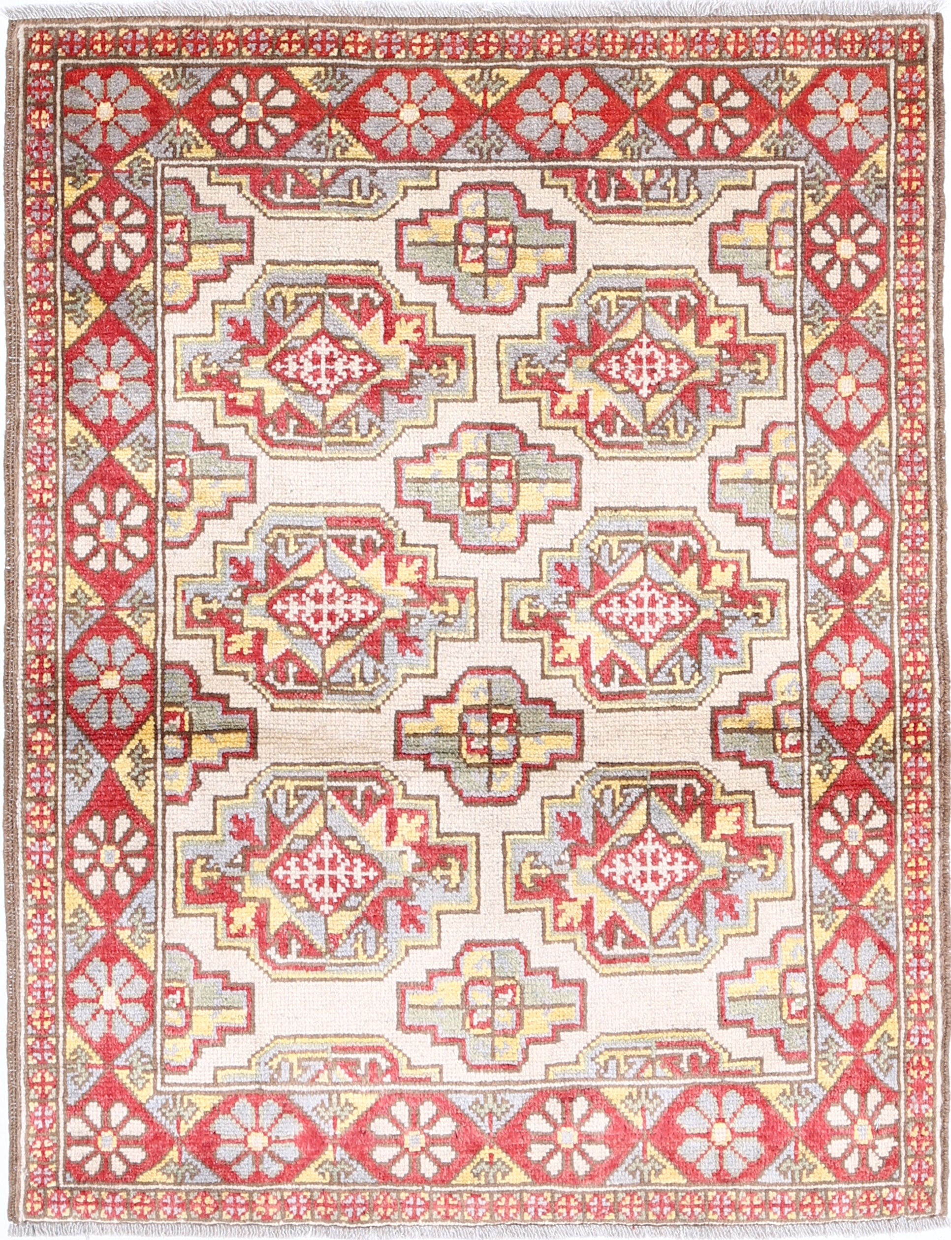 Ivory Hand-Knotted Distressed Vintage Wool Rug - 2'9" x 3'7"