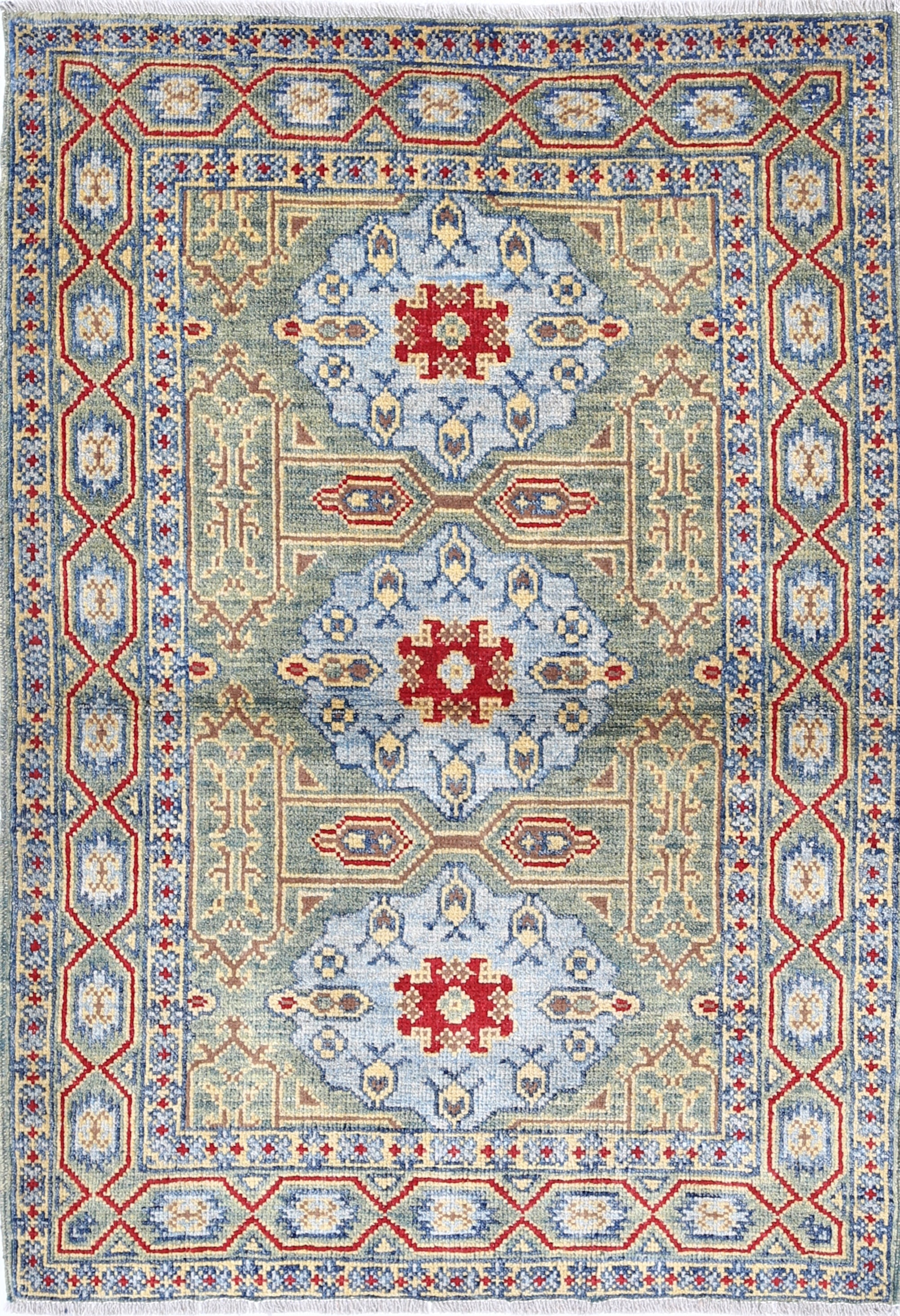 Green Hand-Knotted Distressed Vintage Wool Rug - 2'9" x 4'1"