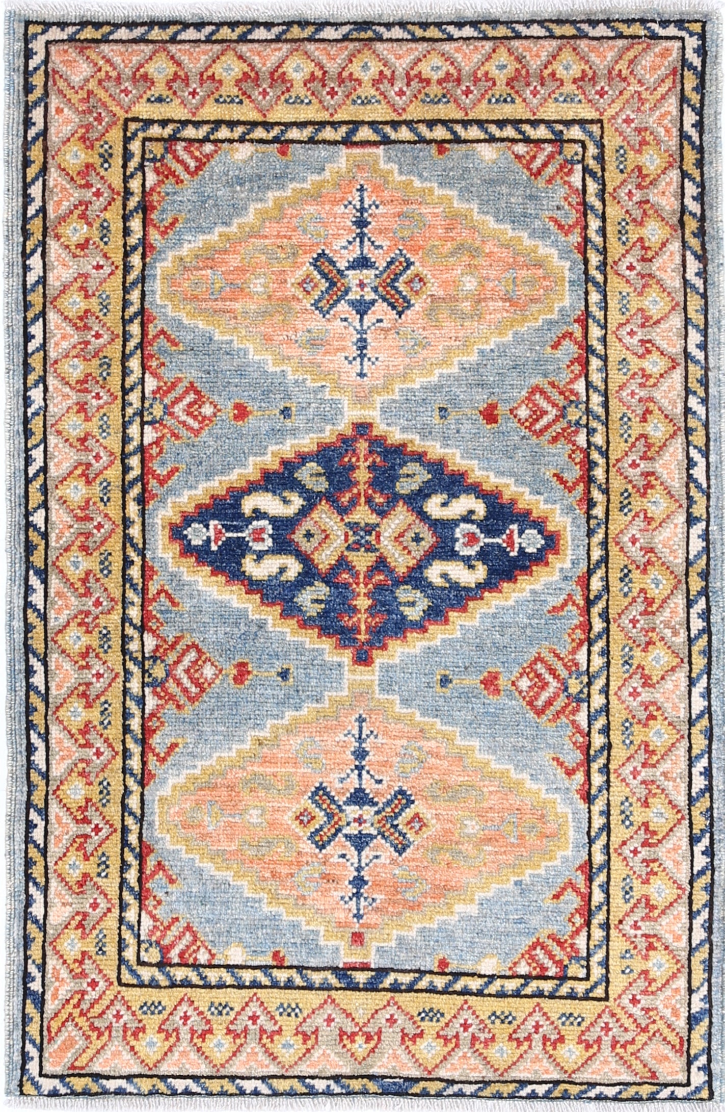 Blue Hand-Knotted Distressed Vintage Wool Rug - 2'1" x 3'2"