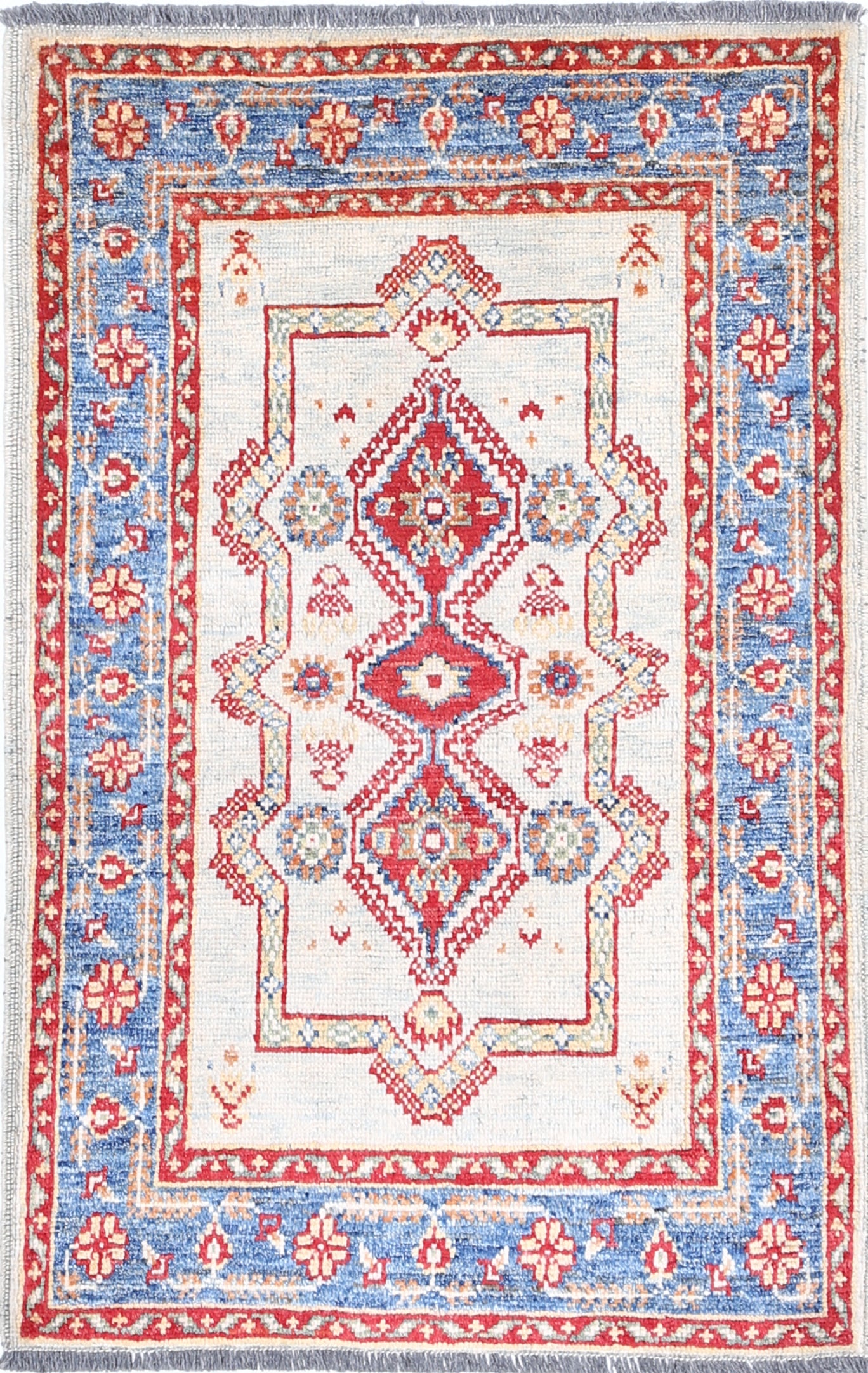 Ivory Hand-Knotted Distressed Vintage Wool Rug - 2'1" x 3'2"