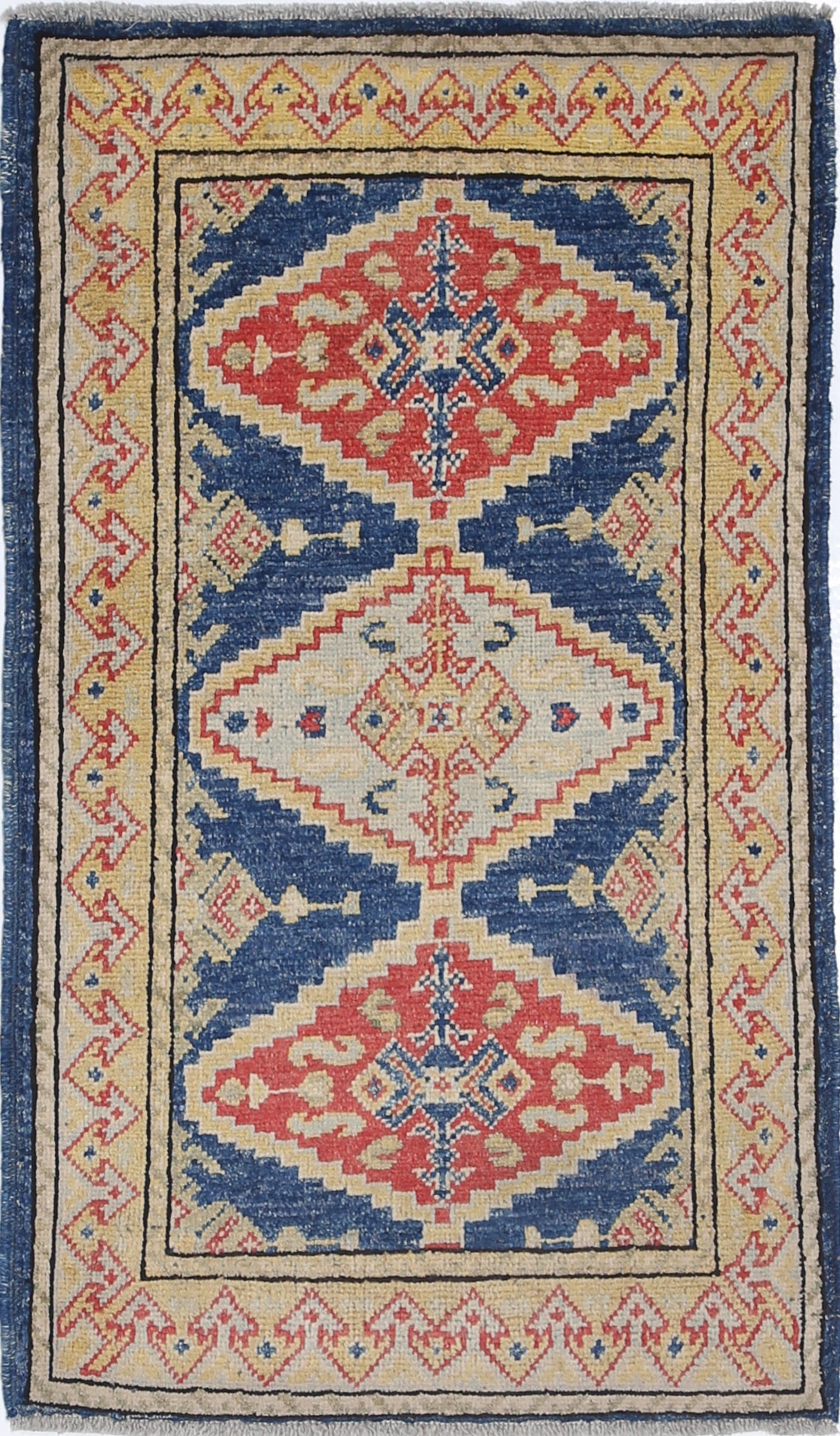 Blue Hand-Knotted Distressed Vintage Wool Rug - 1'9" x 3'1"