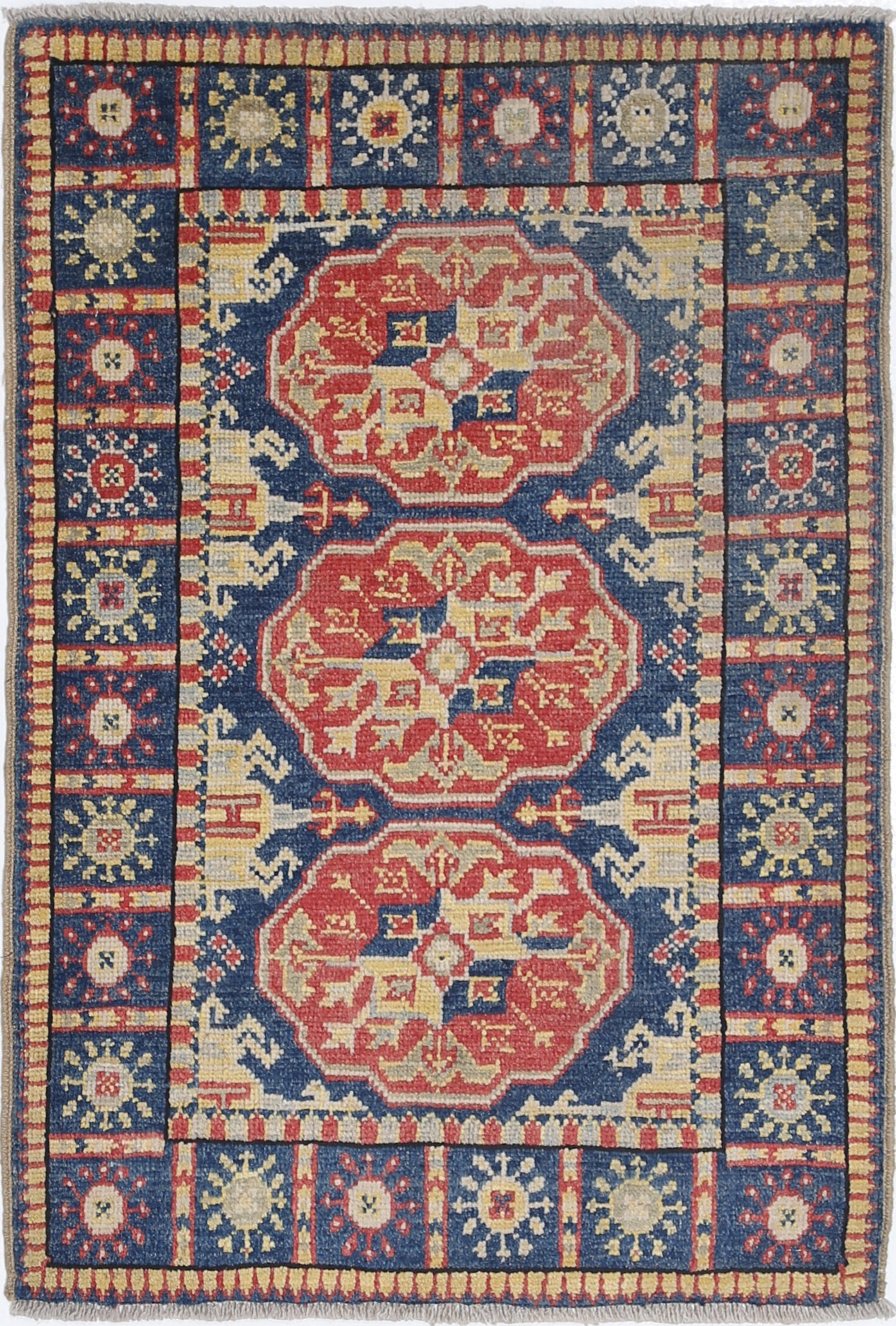 Blue Hand-Knotted Distressed Vintage Wool Rug - 2'1" x 3'2"