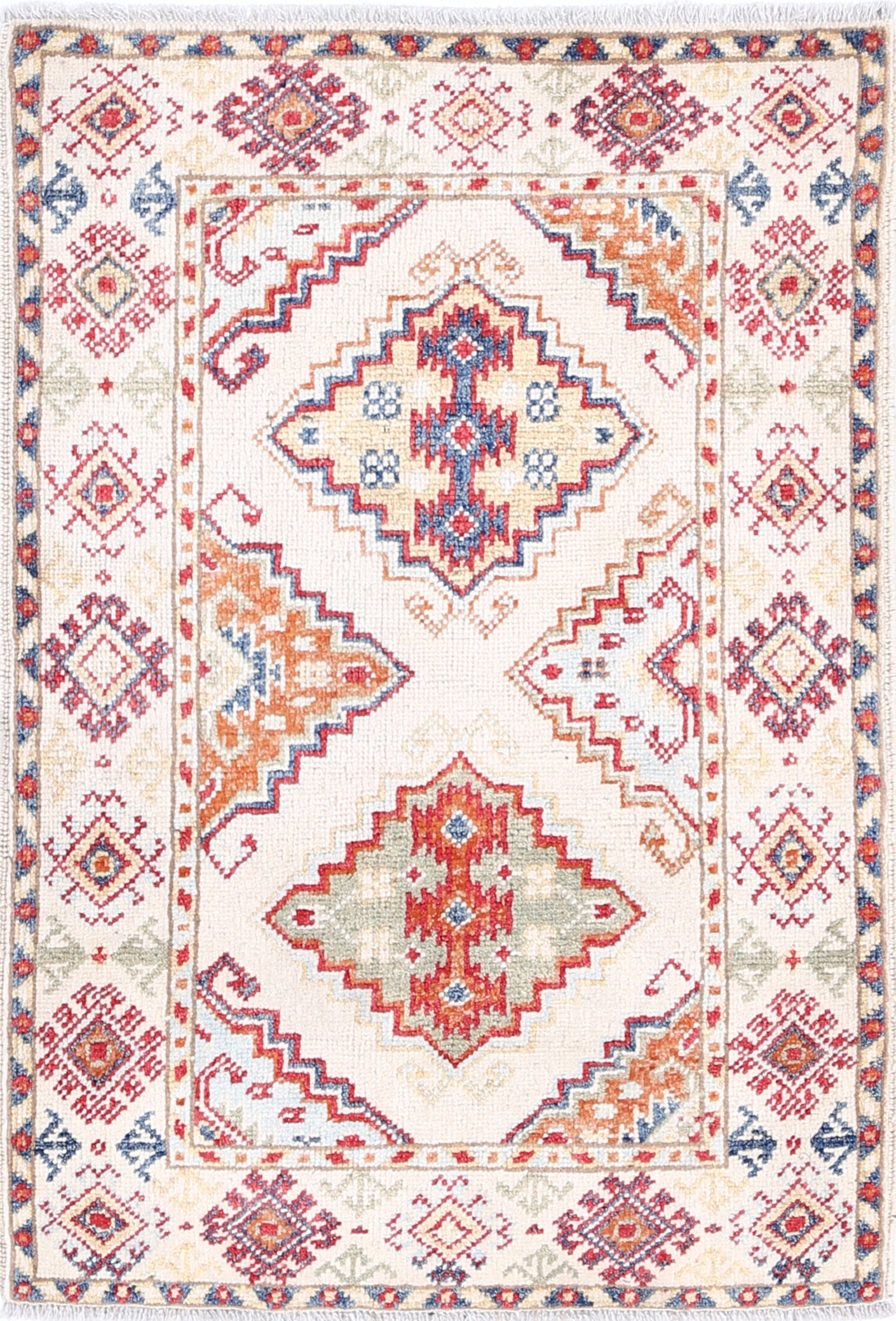 Ivory Hand-Knotted Distressed Vintage Wool Rug - 2'1" x 3'0"