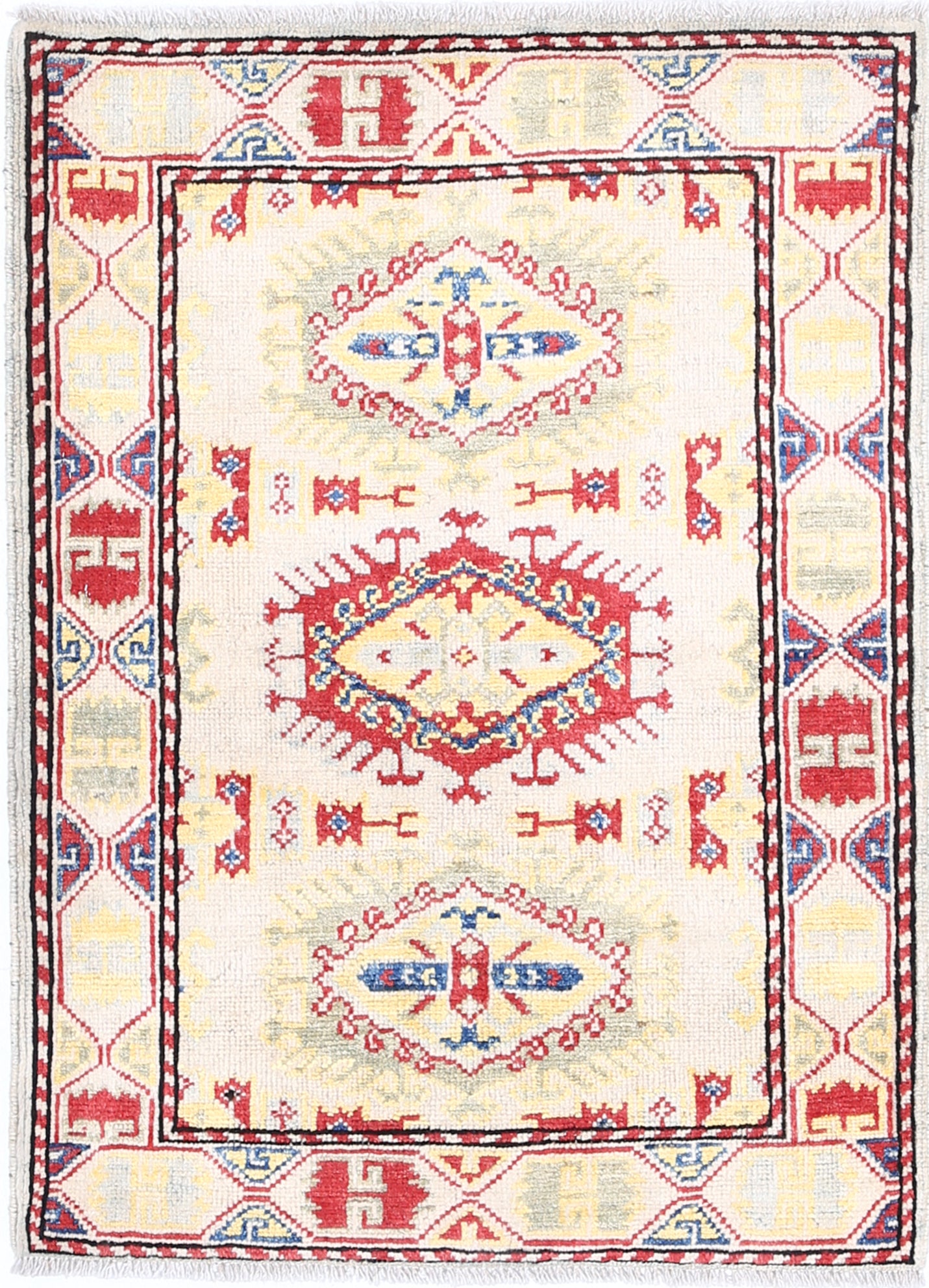 Ivory Hand-Knotted Distressed Vintage Wool Rug - 2'1" x 2'10"