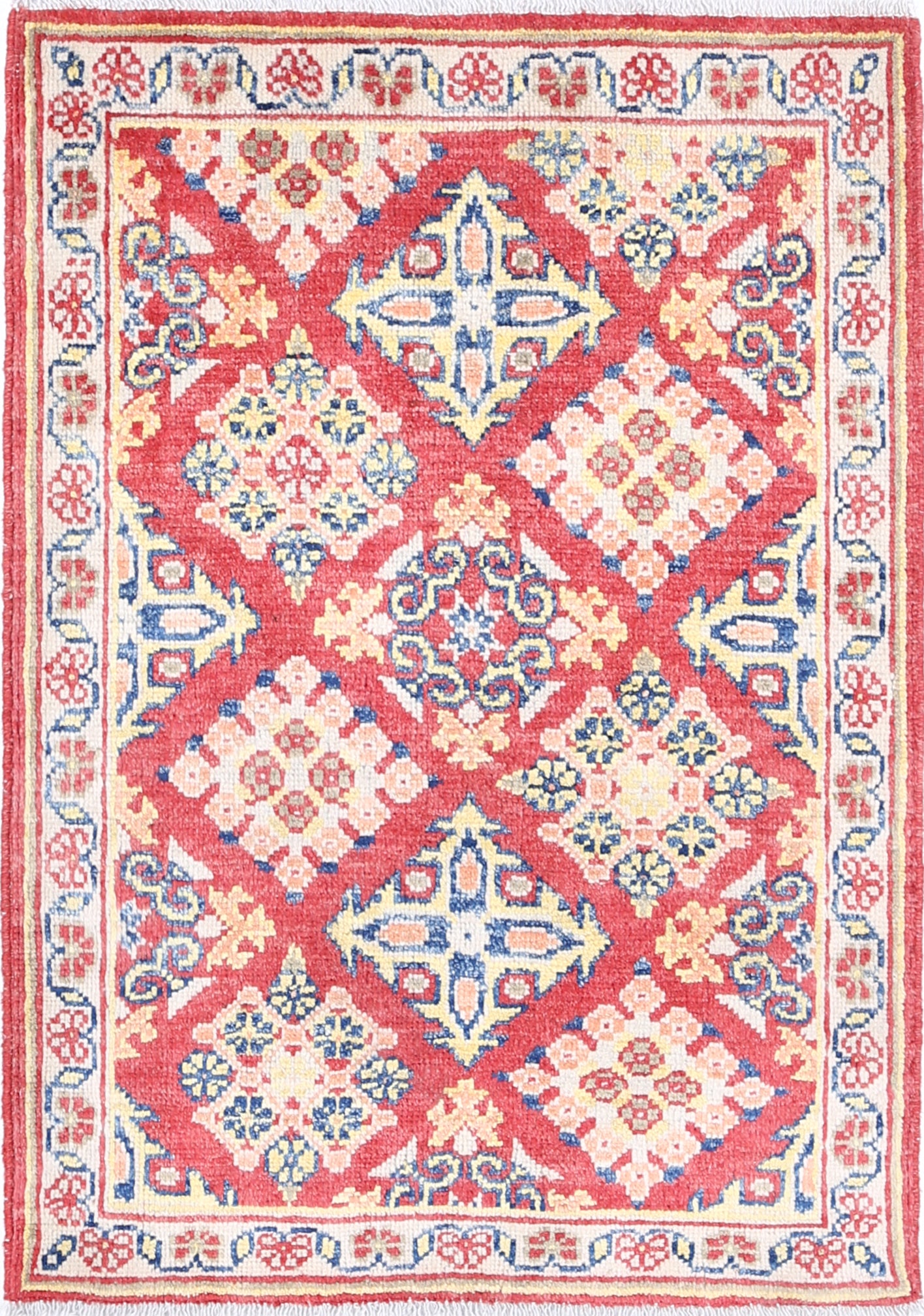 Red Hand-Knotted Distressed Vintage Wool Rug - 2'1" x 3'0"