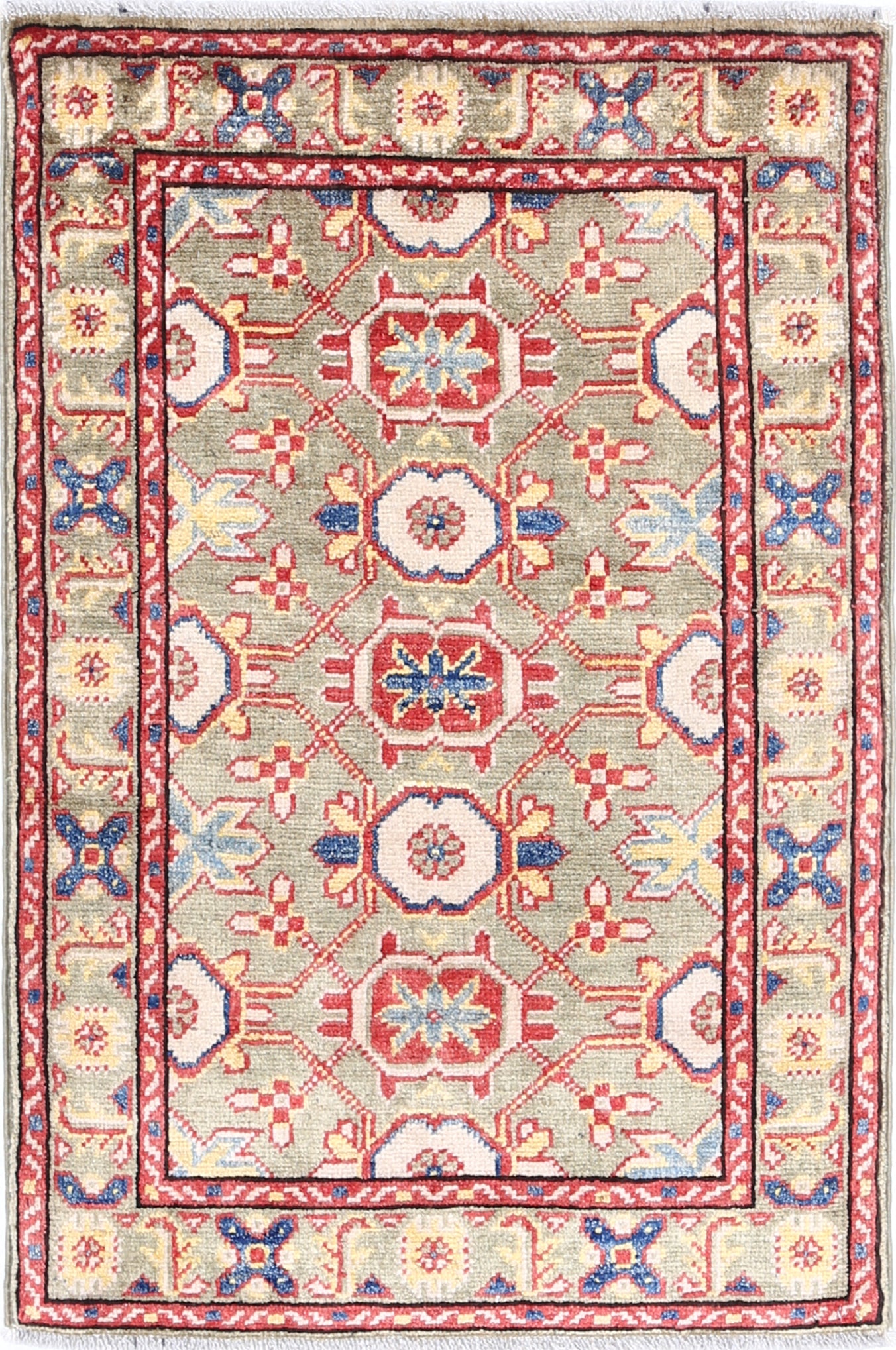 Green Hand-Knotted Distressed Vintage Wool Rug - 1'11" x 3'0"