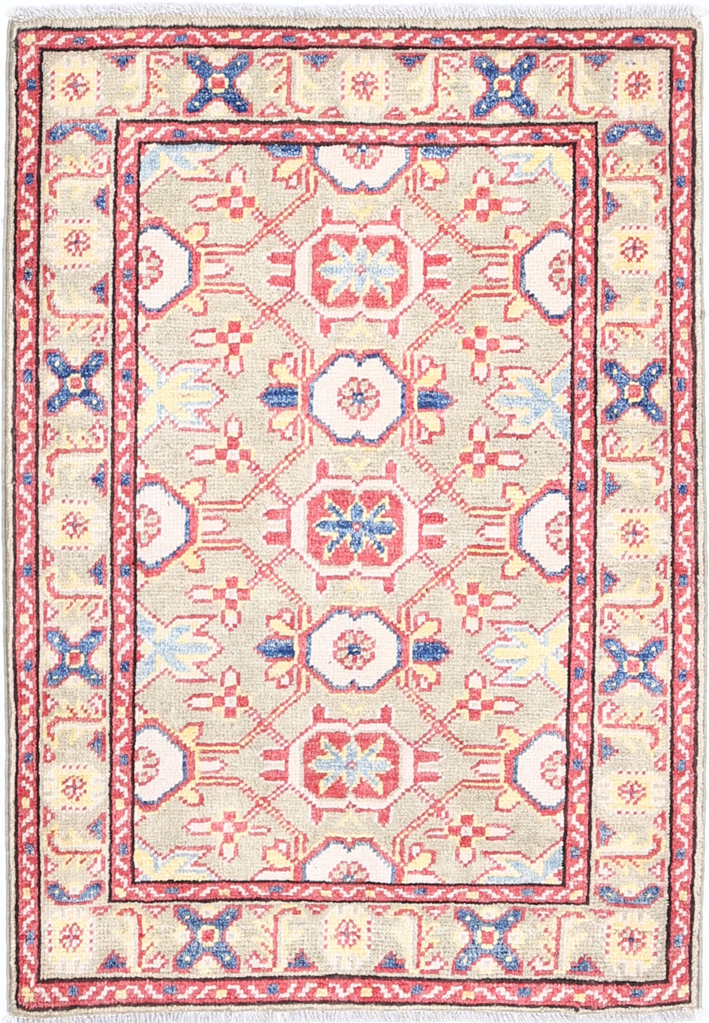 Green Hand-Knotted Distressed Vintage Wool Rug - 2'0" x 2'11"