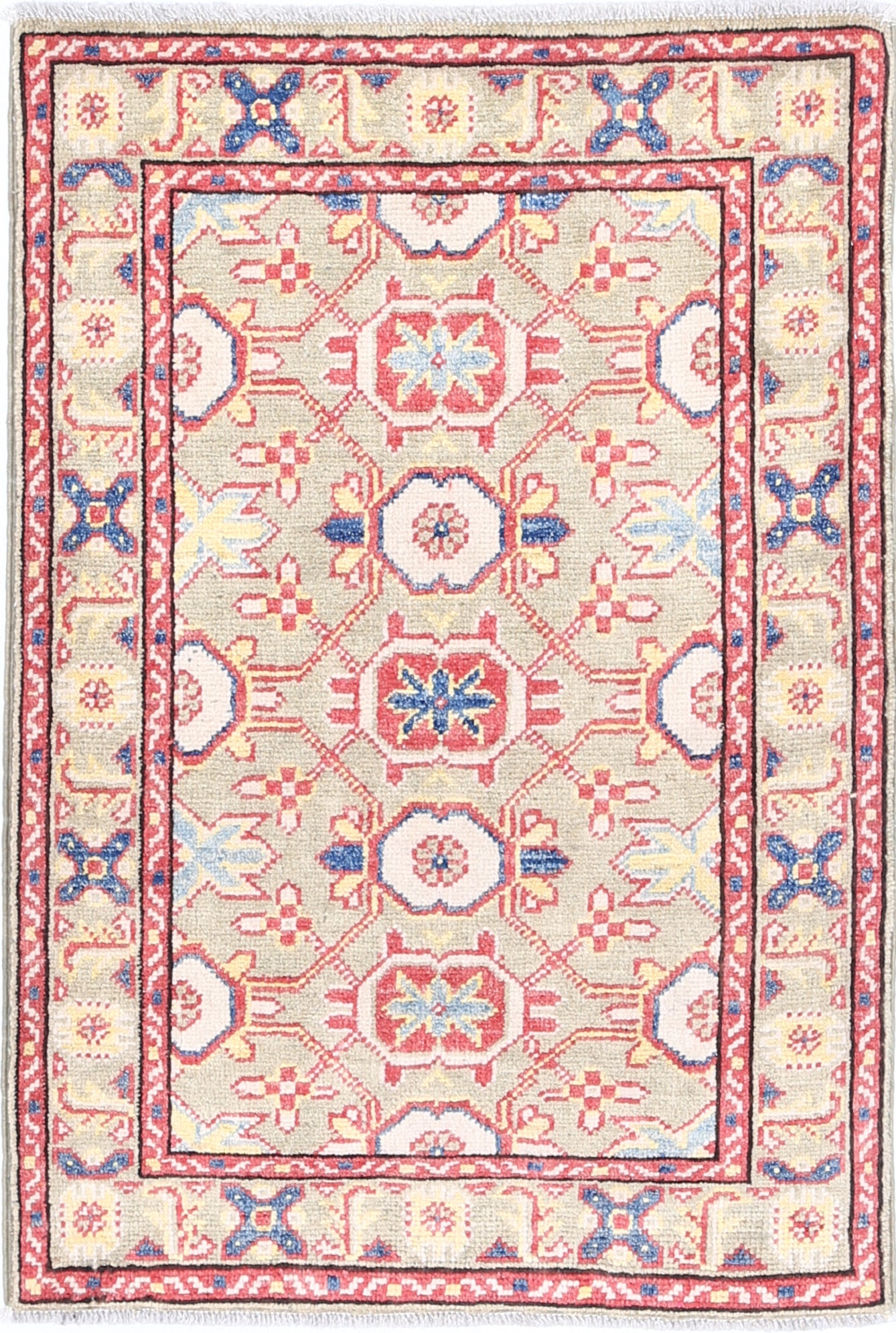 Green Hand-Knotted Distressed Vintage Wool Rug - 2'0" x 2'11"