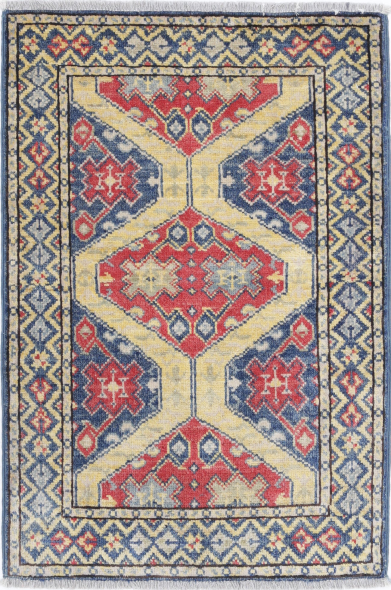 Blue Hand-Knotted Distressed Vintage Wool Rug - 1'11" x 2'10"