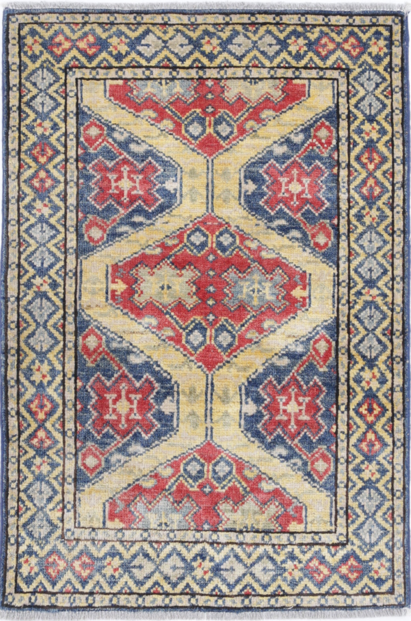 Blue Hand-Knotted Distressed Vintage Wool Rug - 1'11" x 2'11"