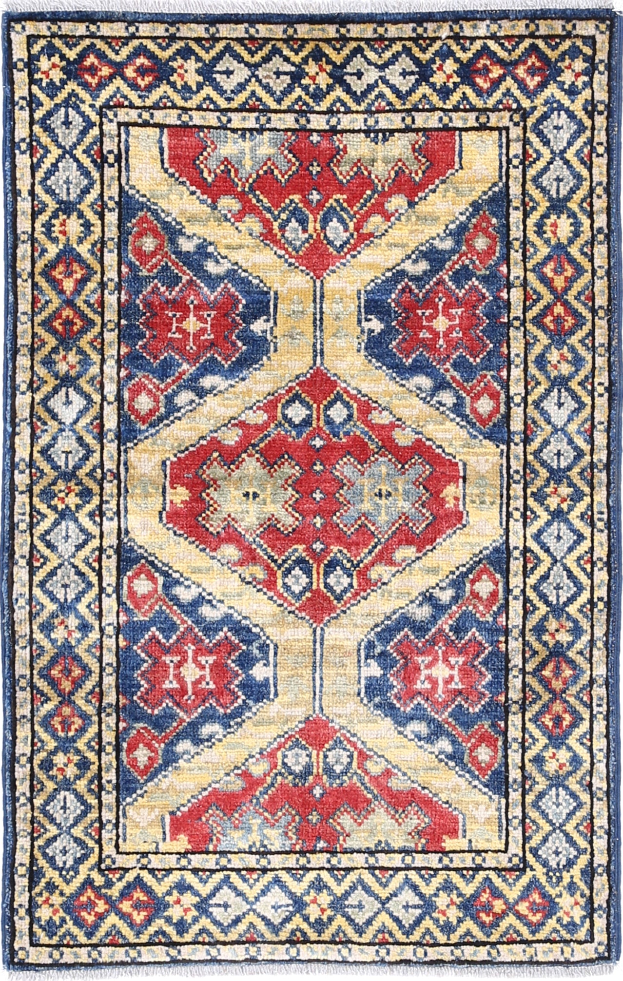 Blue Hand-Knotted Distressed Vintage Wool Rug - 1'10" x 3'0"