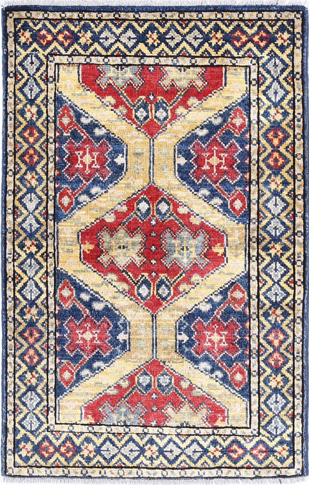 Blue Hand-Knotted Distressed Vintage Wool Rug - 1'11" x 3'0"