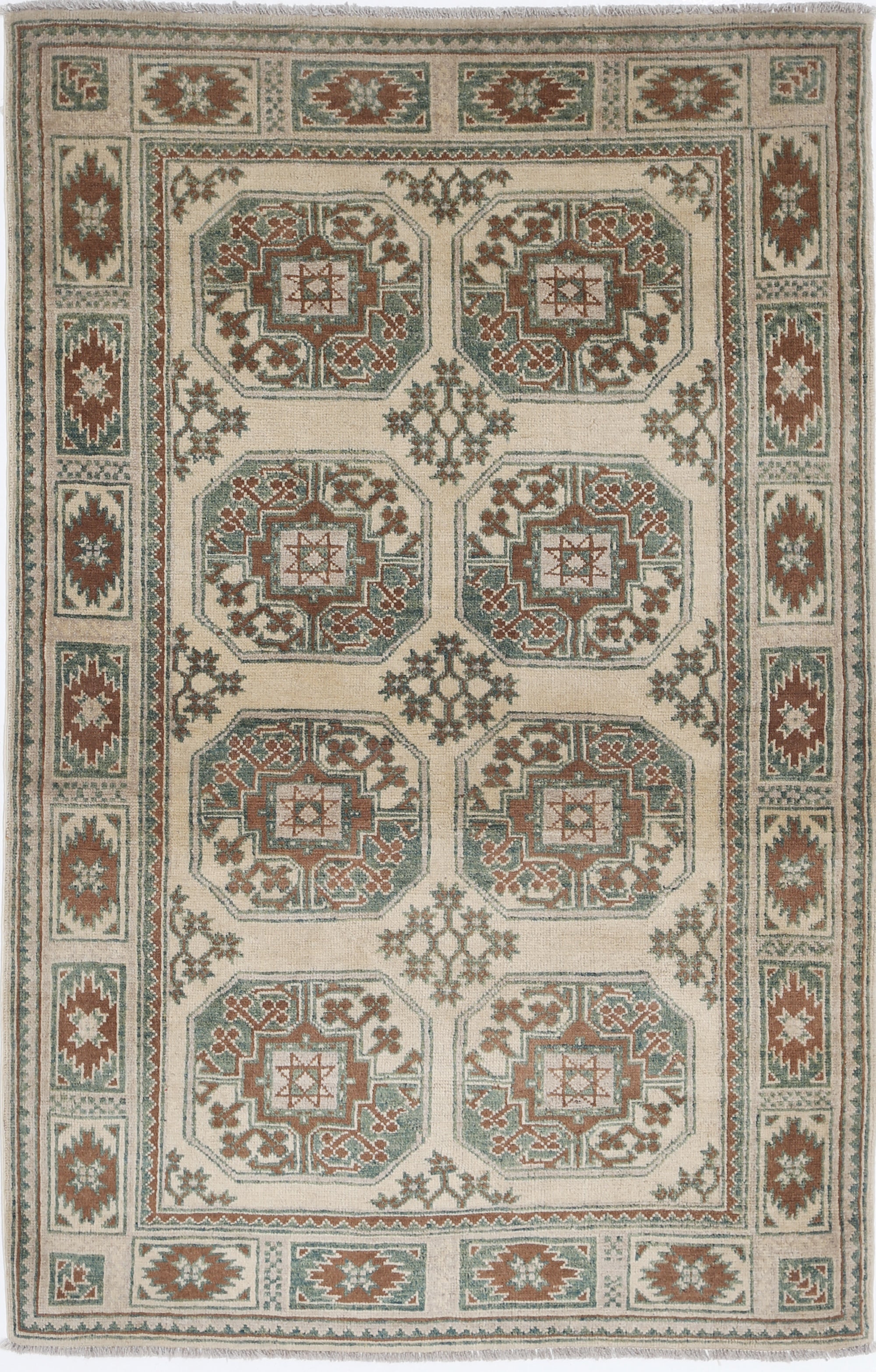 Ivory Hand-Knotted Distressed Vintage Wool Rug - 4'0" x 6'1"