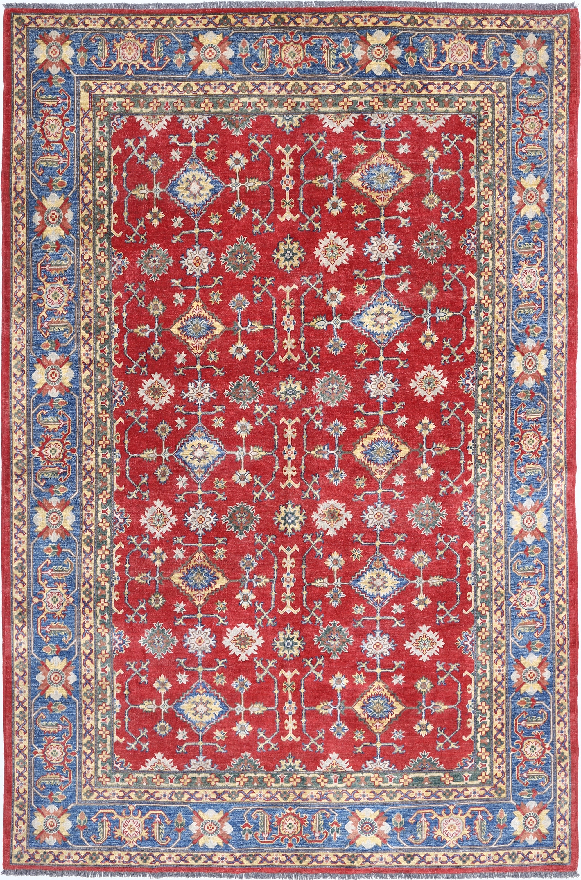 Red Hand-Knotted Distressed Vintage Wool Rug - 6'6" x 10'1"