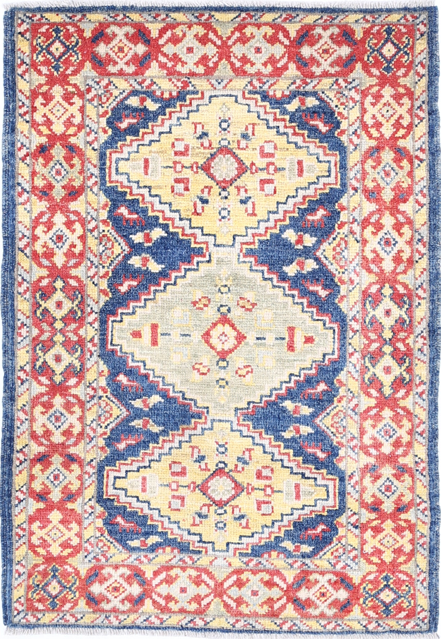 Blue Hand-Knotted Distressed Vintage Wool Rug - 2'2" x 3'1"