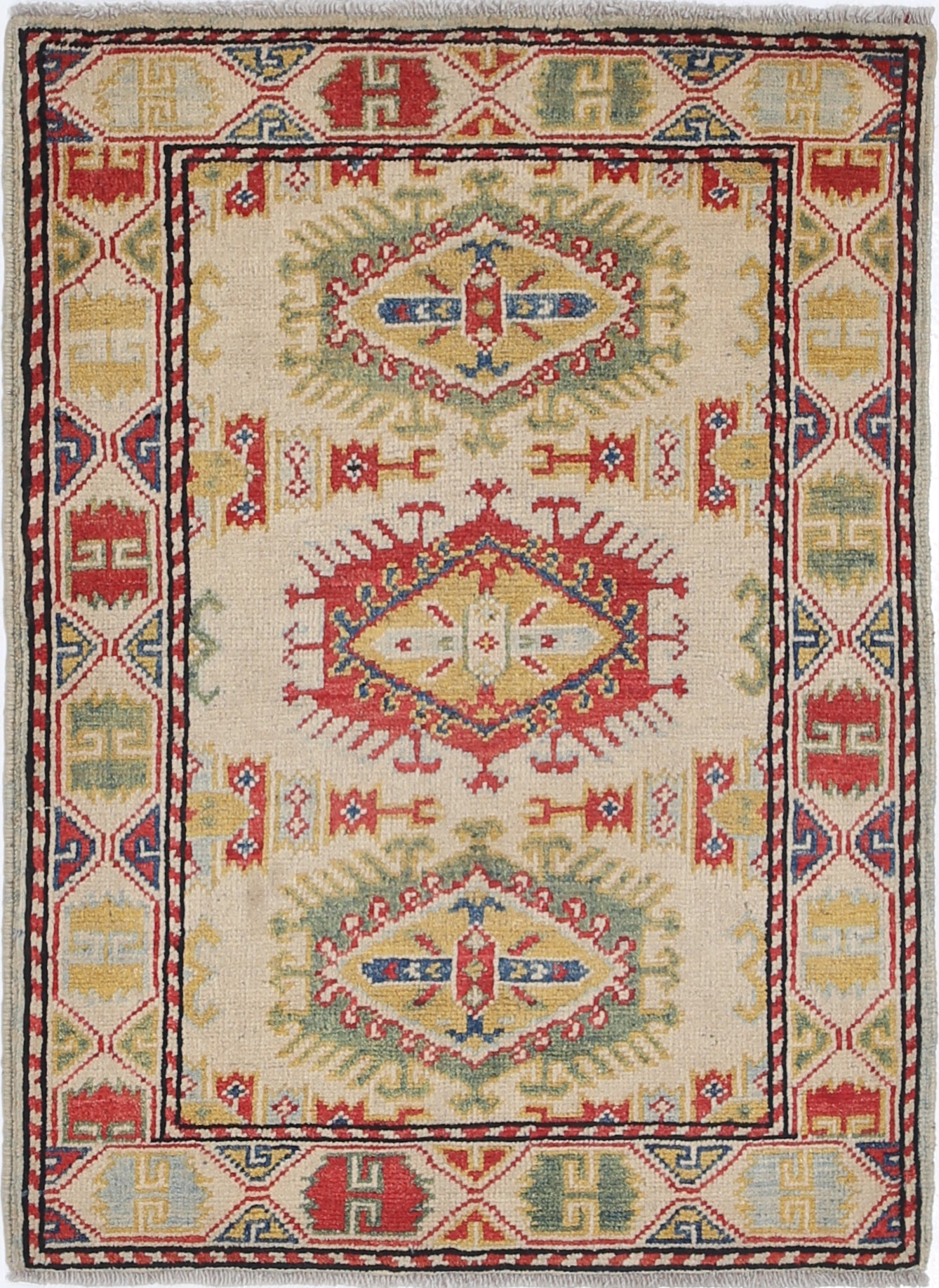 Ivory Hand-Knotted Distressed Vintage Wool Rug - 2'1" x 3'0"