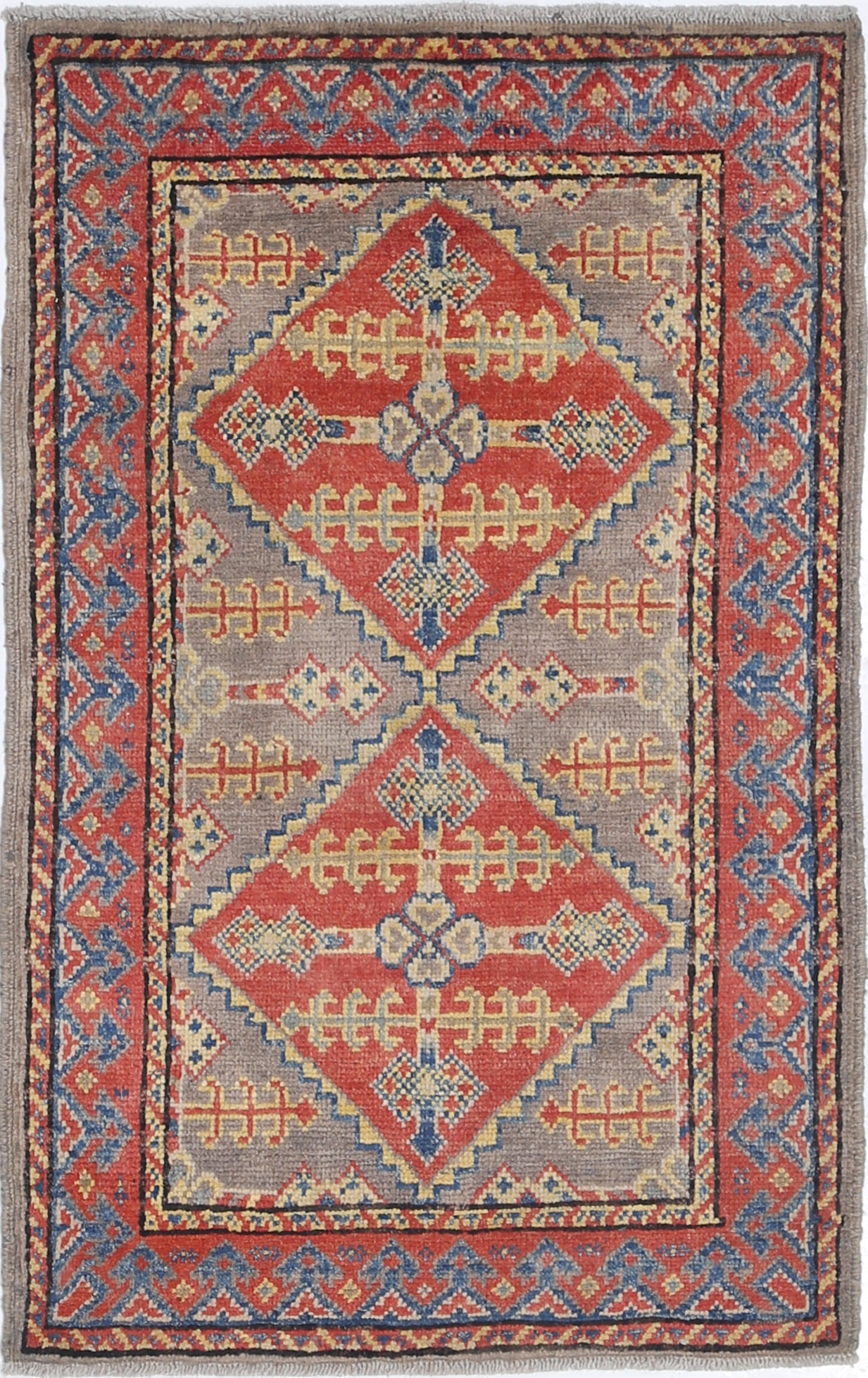 Brown Hand-Knotted Distressed Vintage Wool Rug - 2'1" x 3'3"