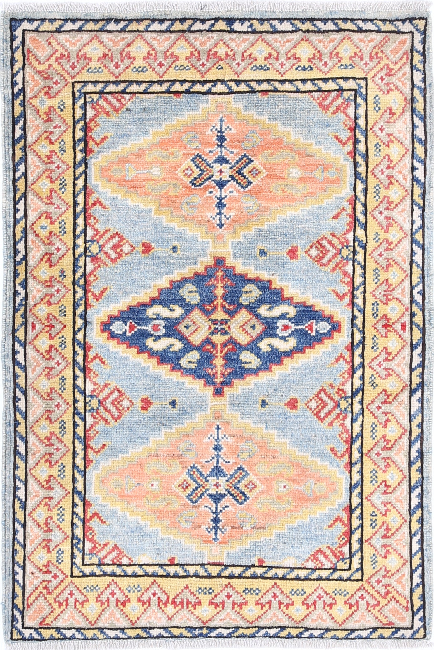 Blue Hand-Knotted Distressed Vintage Wool Rug - 2'1" x 3'1"