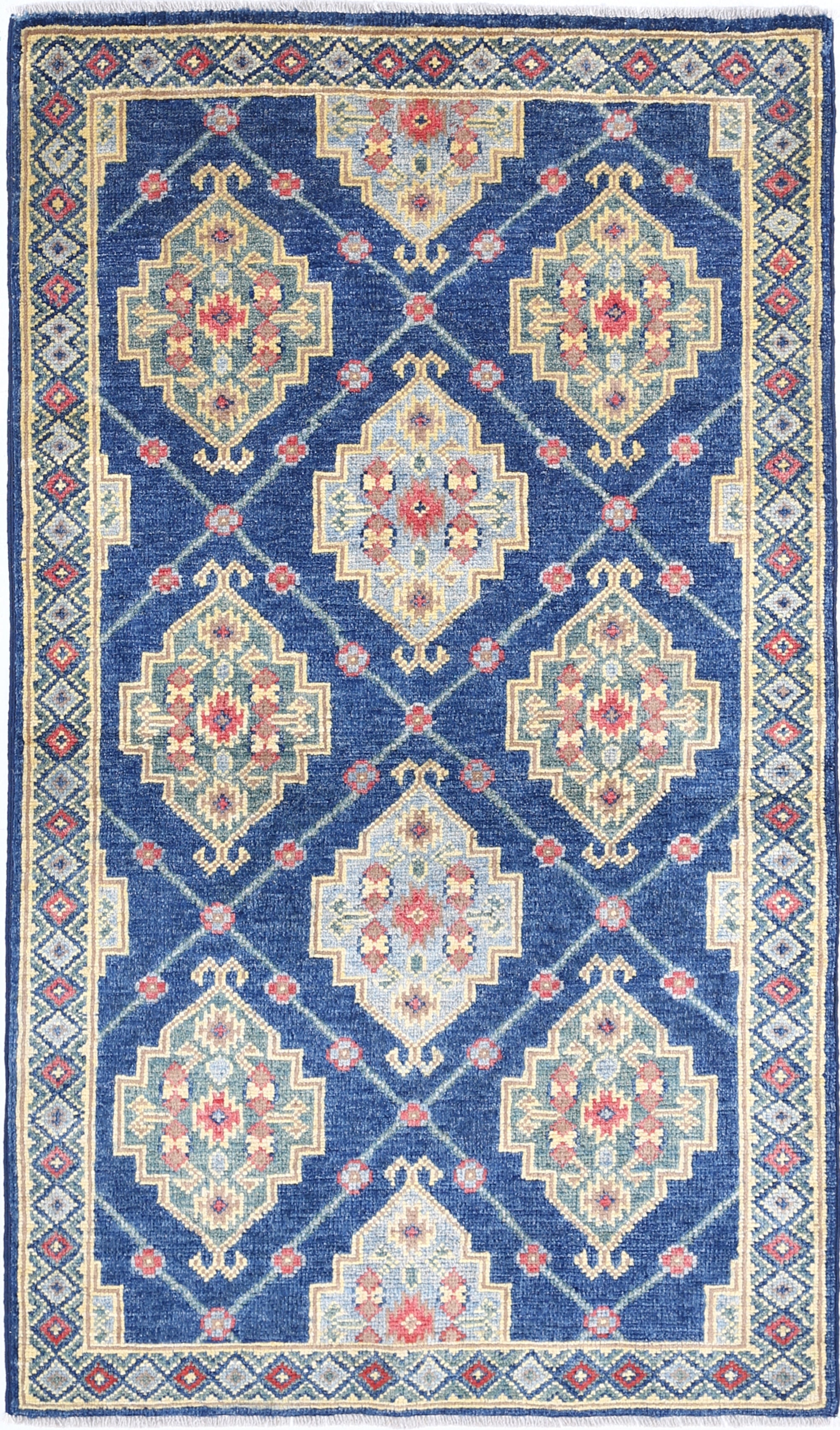 Blue Hand-Knotted Distressed Vintage Wool Rug - 2'8" x 4'7"