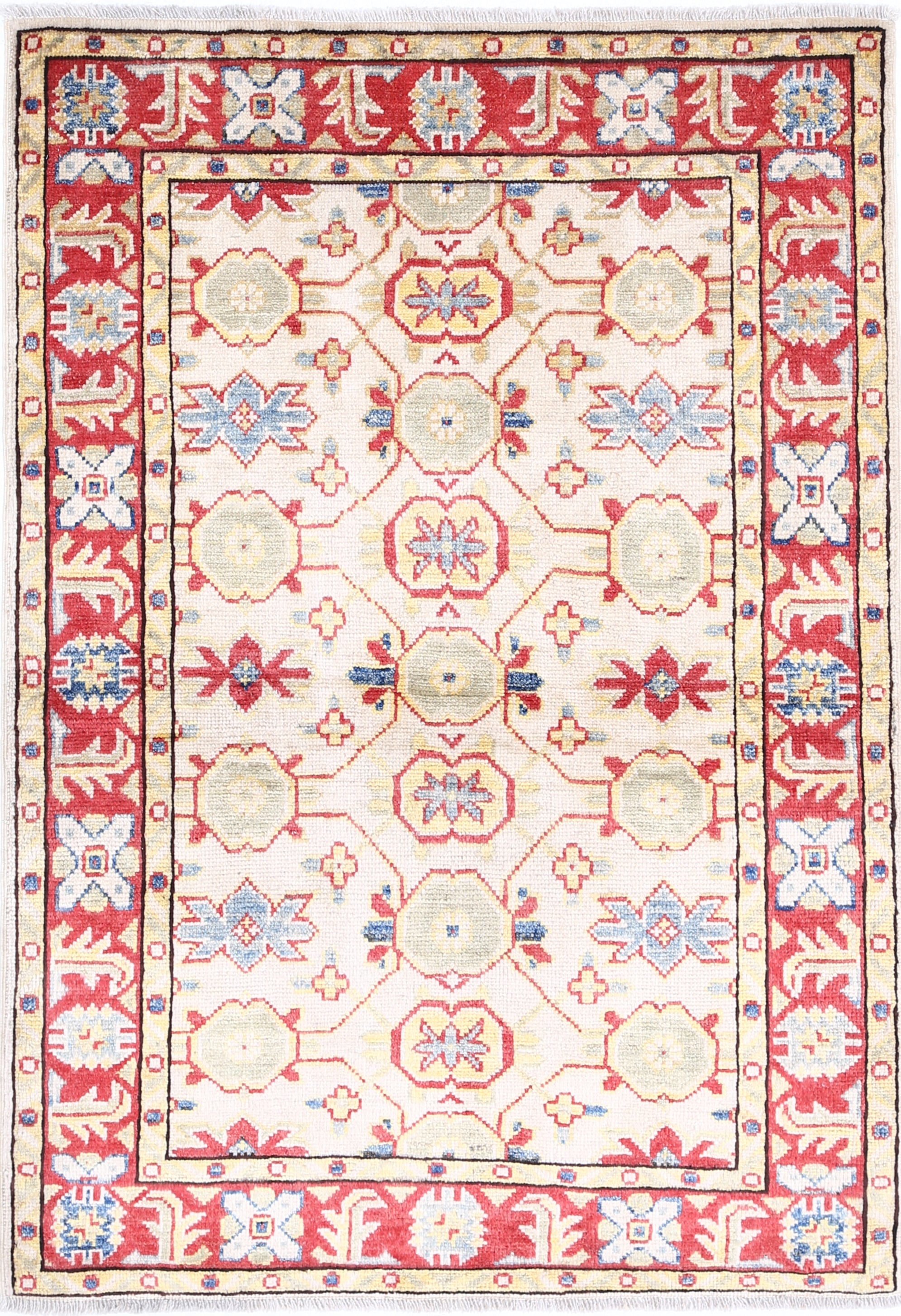 Ivory Hand-Knotted Distressed Vintage Wool Rug - 3'0" x 4'4"