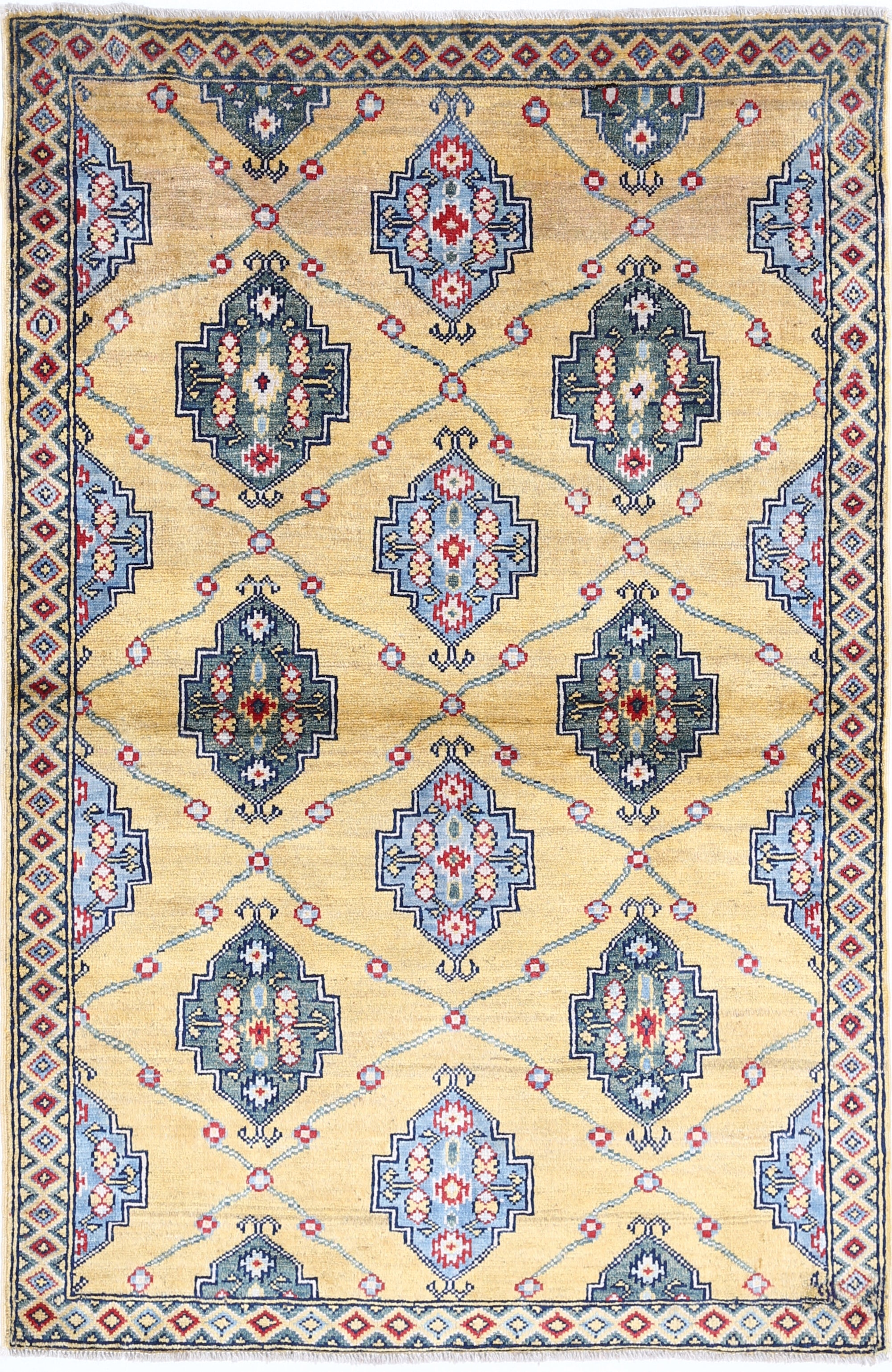 Gold Hand-Knotted Distressed Vintage Wool Rug - 3'3" x 5'0"