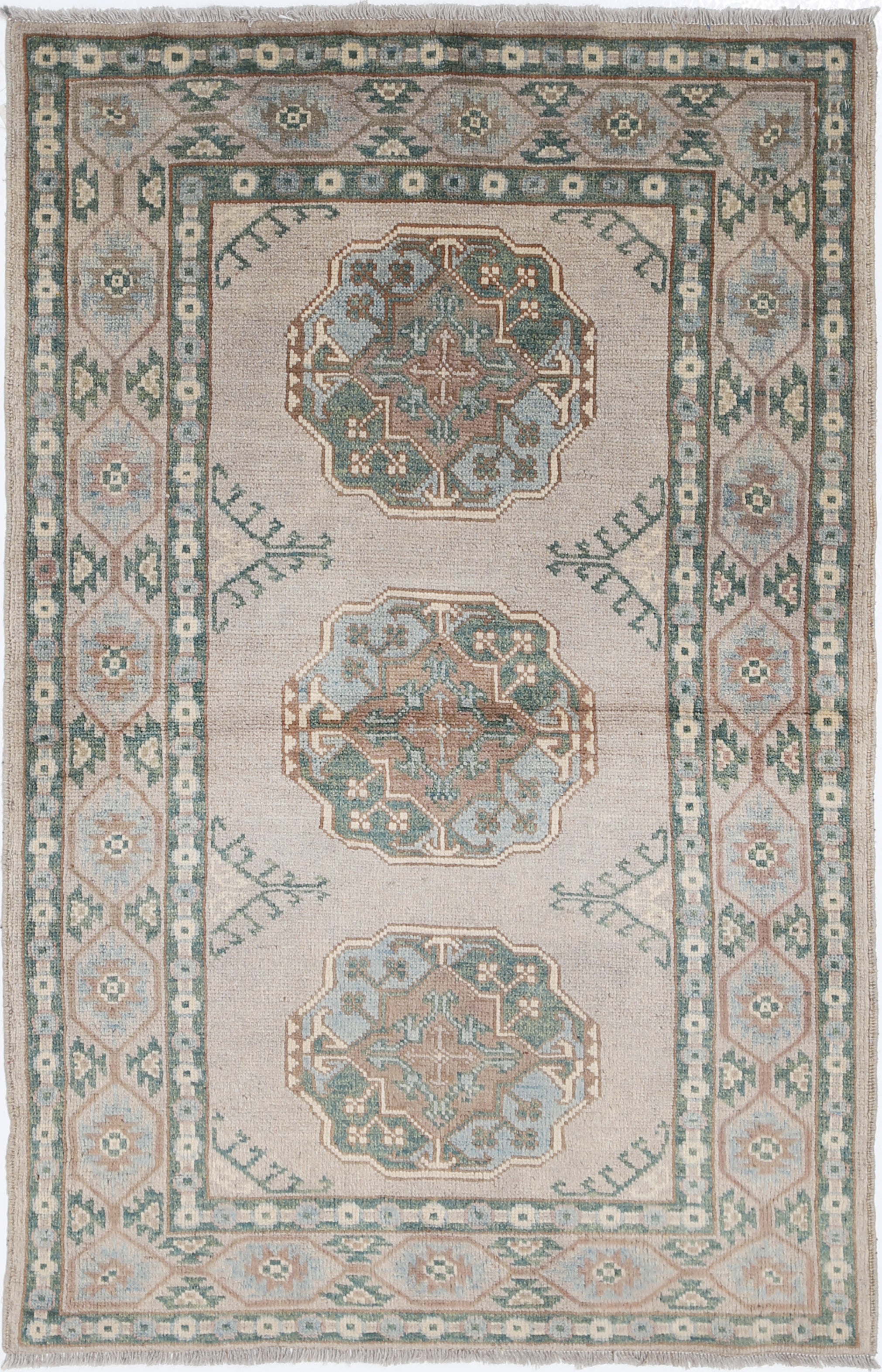 Grey Hand-Knotted Distressed Vintage Wool Rug - 3'1" x 4'1"