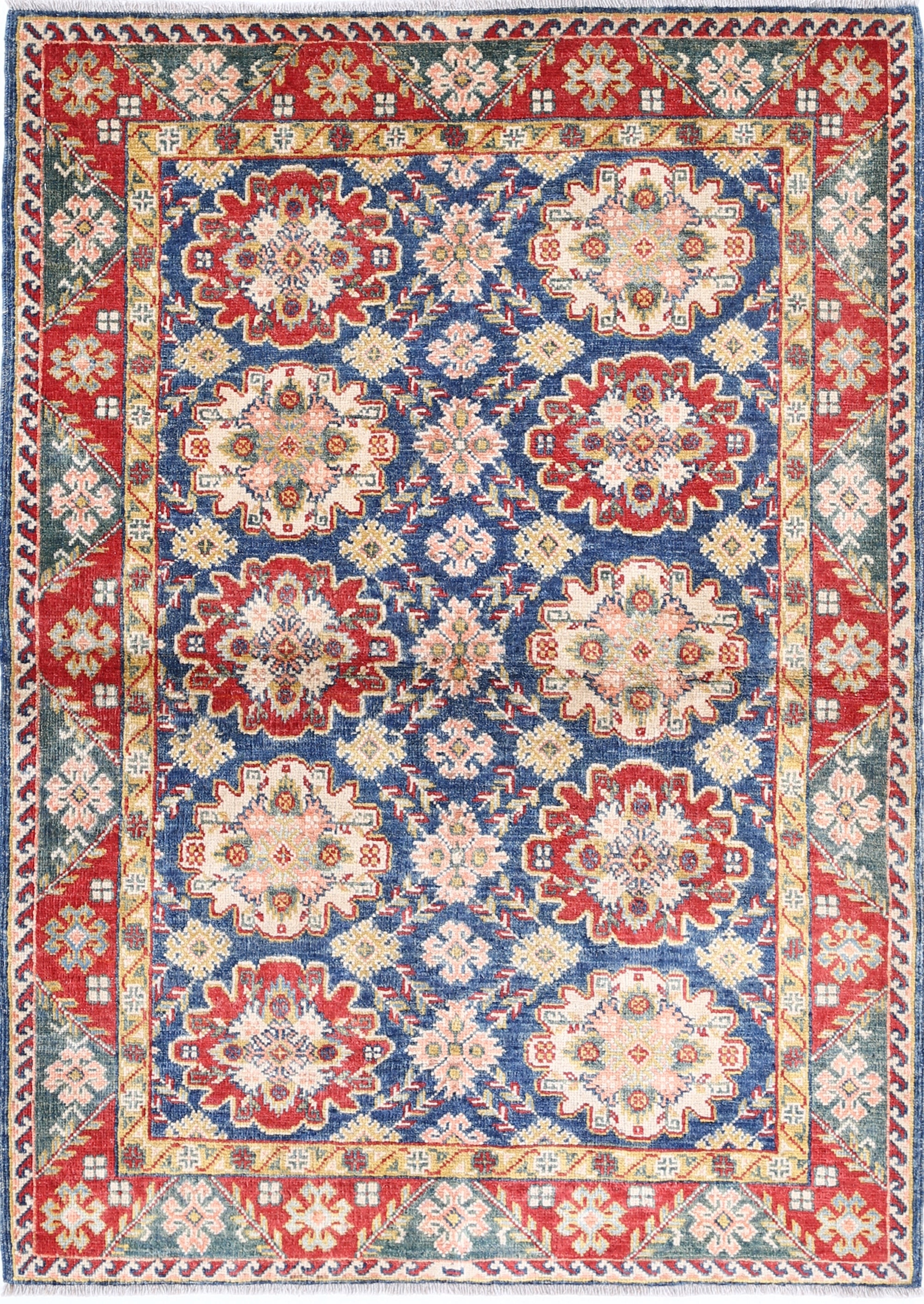 Blue Hand-Knotted Distressed Vintage Wool Rug - 3'4" x 4'10"