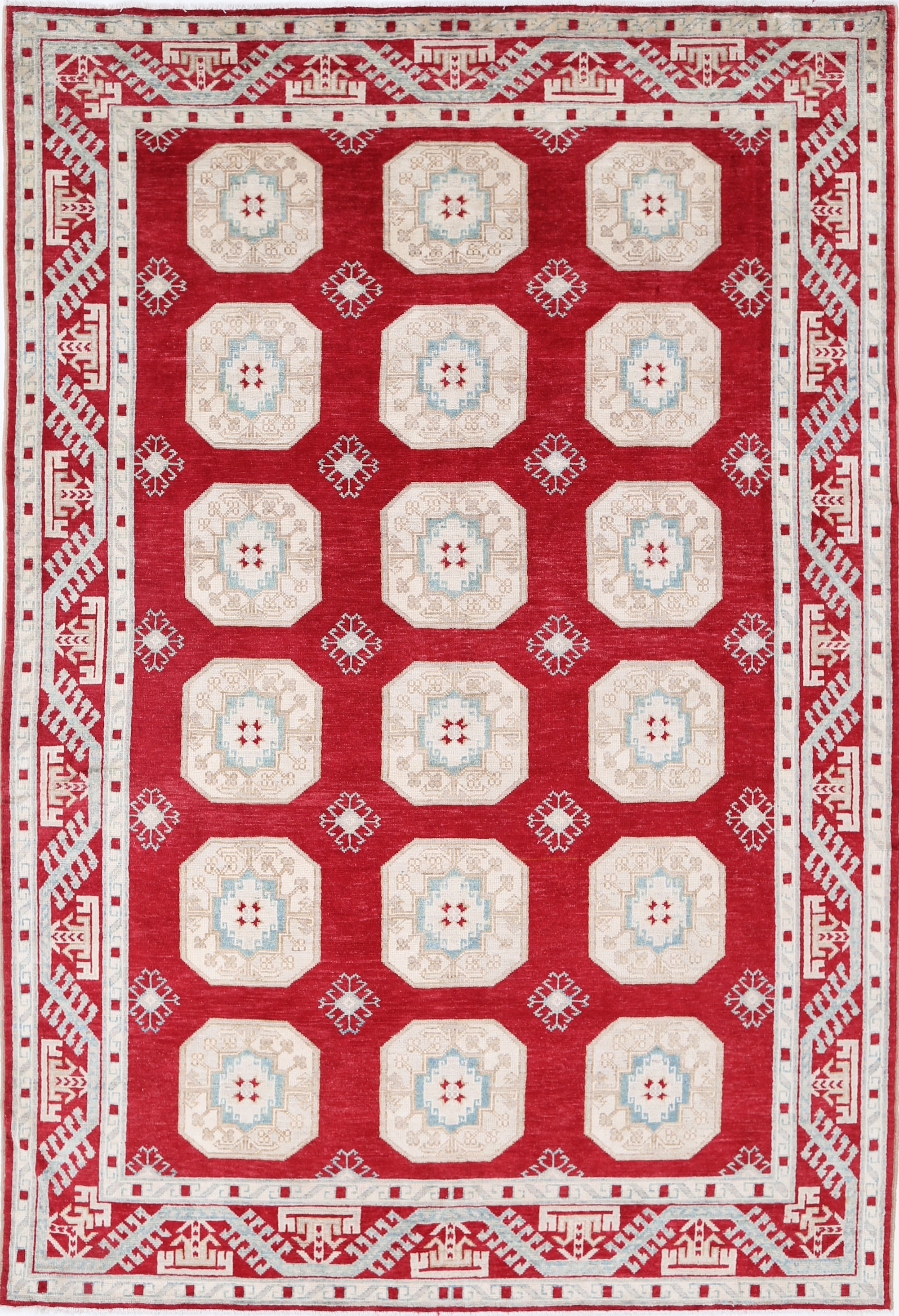 Red Hand-Knotted Distressed Vintage Wool Rug - 7'2" x 10'9"