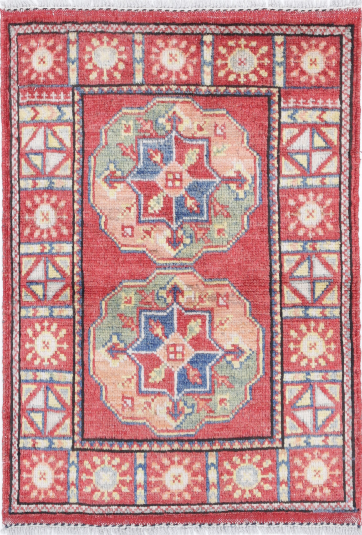 Red Hand-Knotted Distressed Vintage Wool Rug - 2'0" x 2'10"