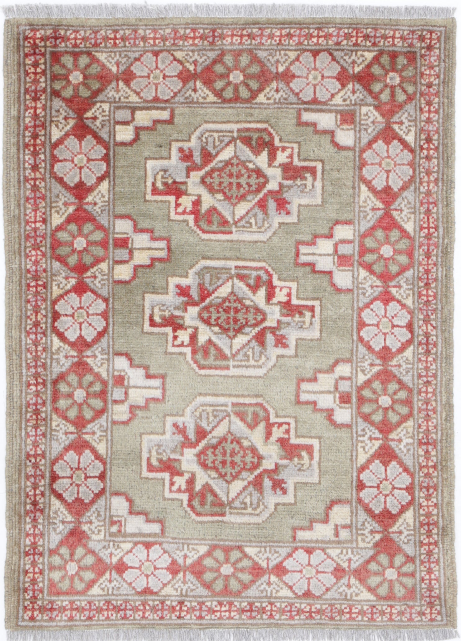 Green Hand-Knotted Distressed Vintage Wool Rug - 2'2" x 3'0"