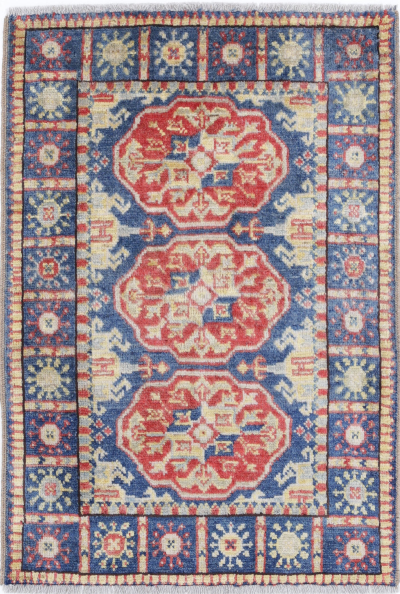 Blue Hand-Knotted Distressed Vintage Wool Rug - 2'0" x 3'0"