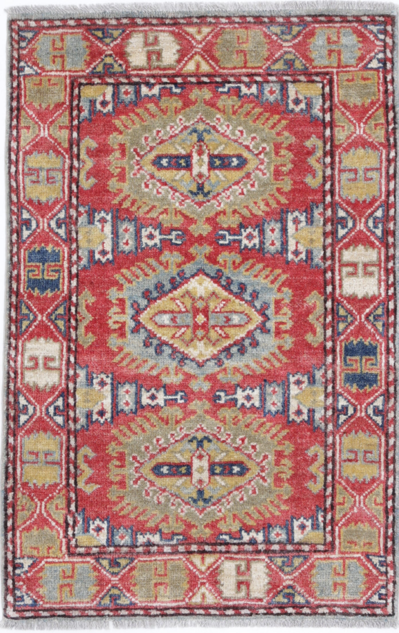 Red Hand-Knotted Distressed Vintage Wool Rug - 2'0" x 3'3"