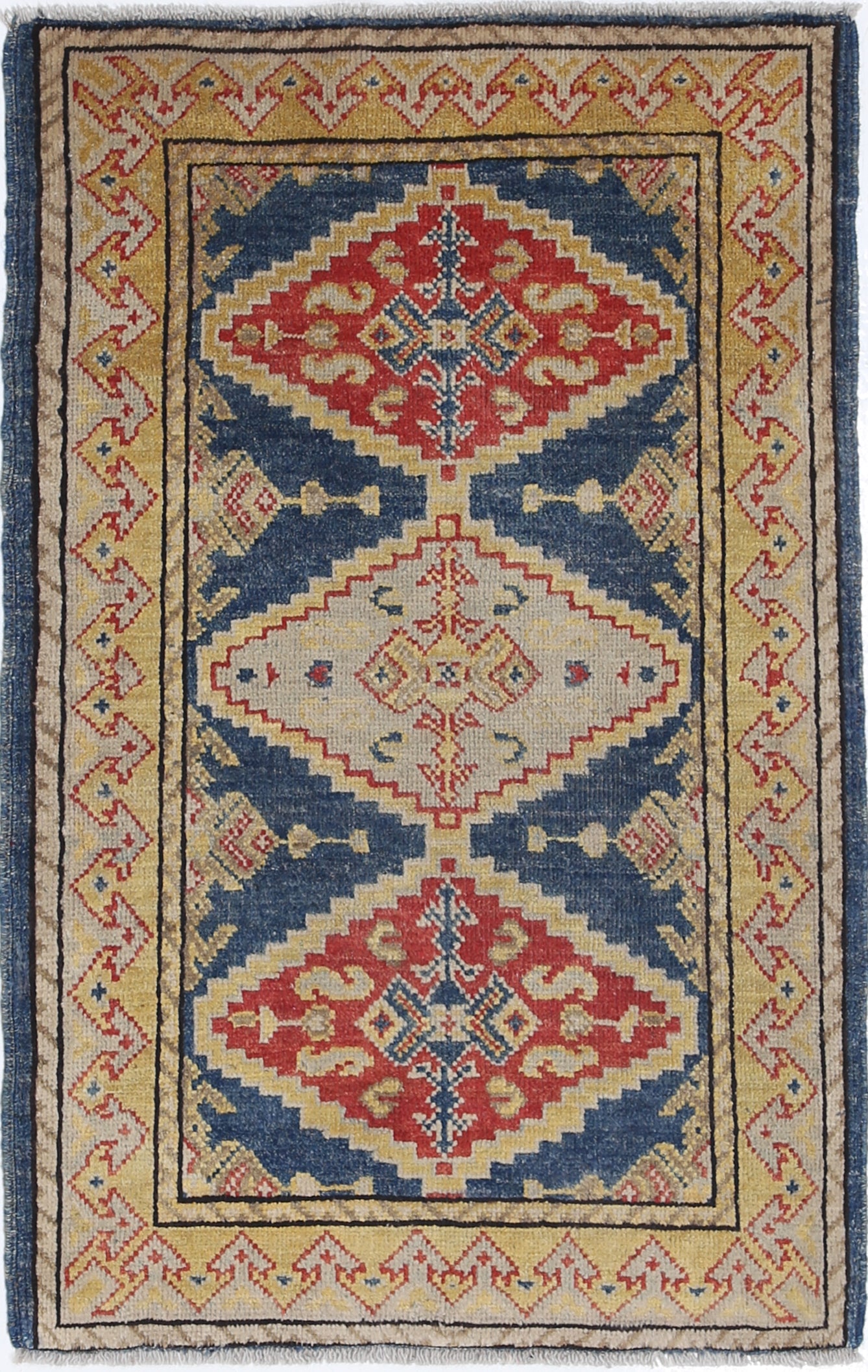 Blue Hand-Knotted Distressed Vintage Wool Rug - 2'0" x 3'2"