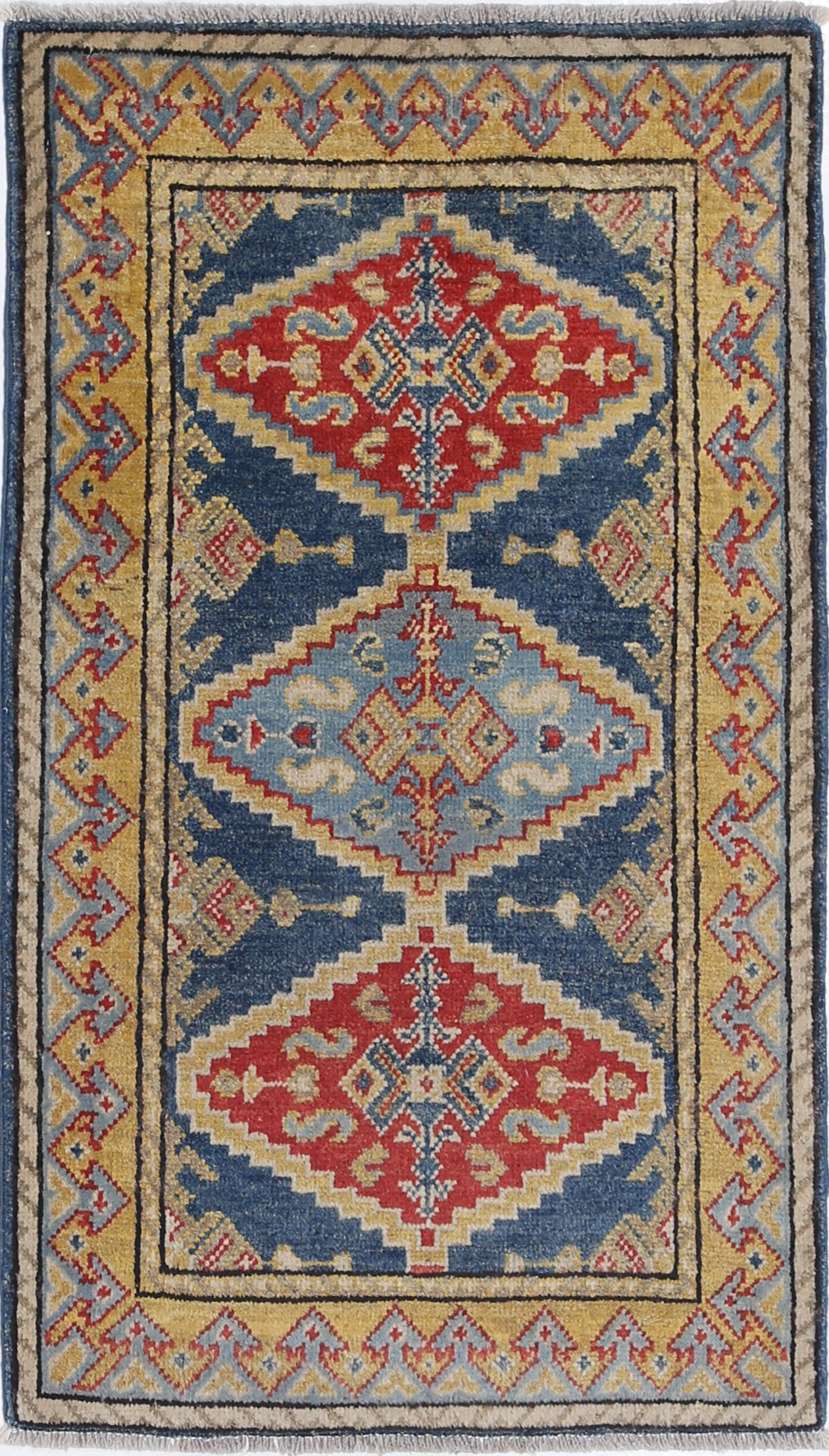 Blue Hand-Knotted Distressed Vintage Wool Rug - 1'11" x 3'5"