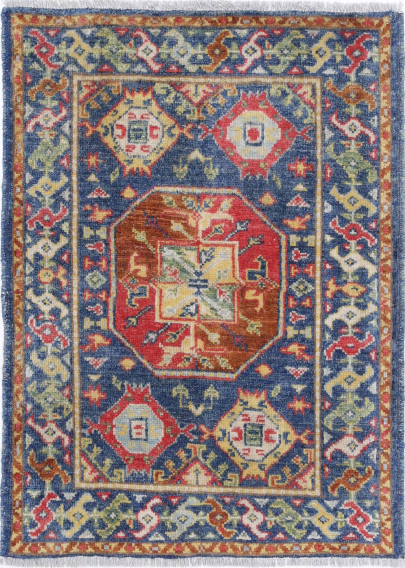 Blue Hand-Knotted Distressed Vintage Wool Rug - 1'11" x 2'9"