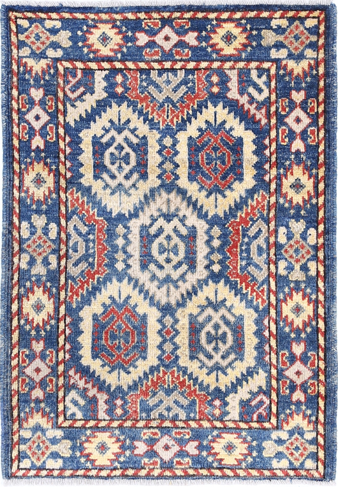 Blue Hand-Knotted Distressed Vintage Wool Rug - 2'0" x 2'11"