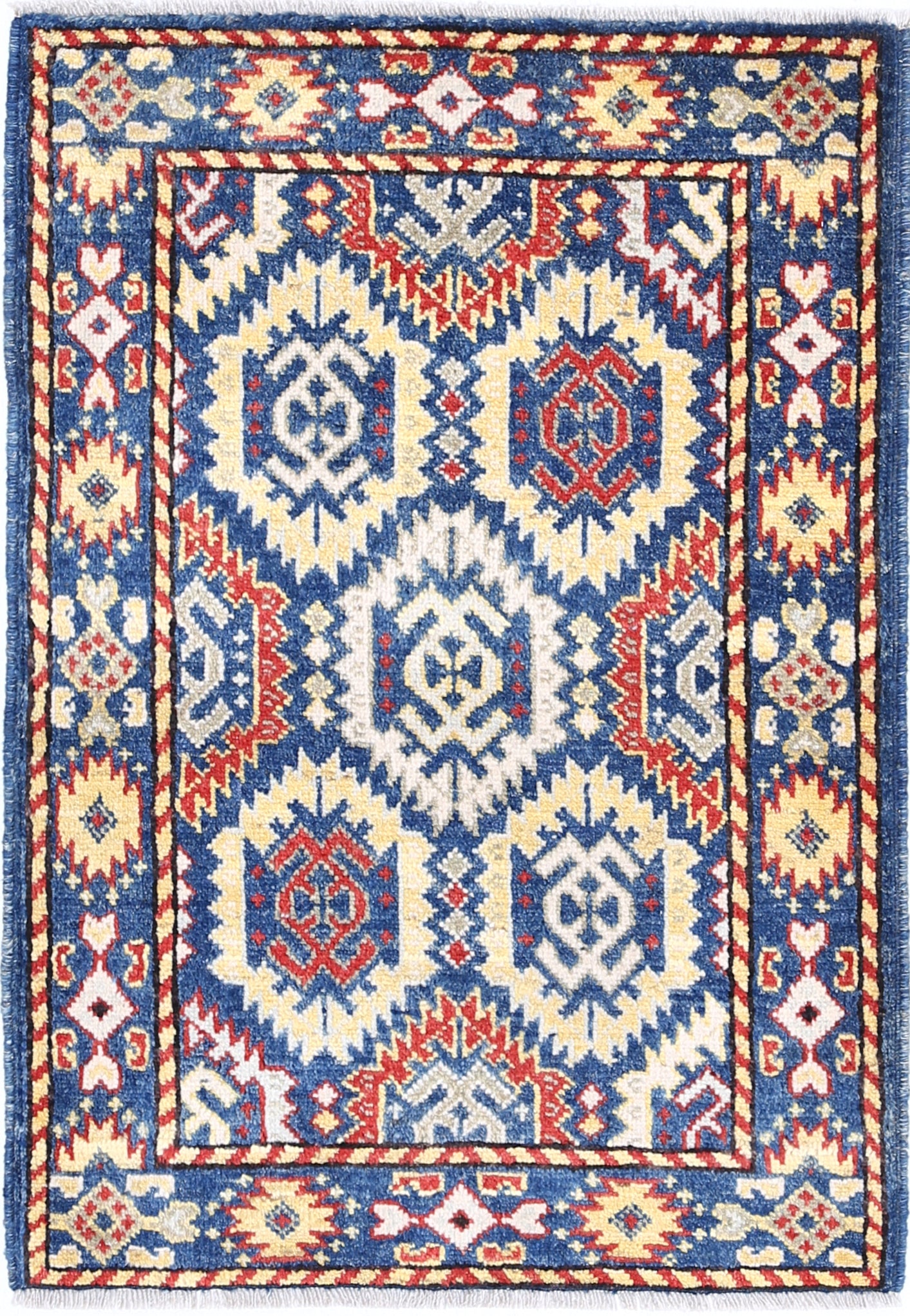 Blue Hand-Knotted Distressed Vintage Wool Rug - 2'1" x 2'11"