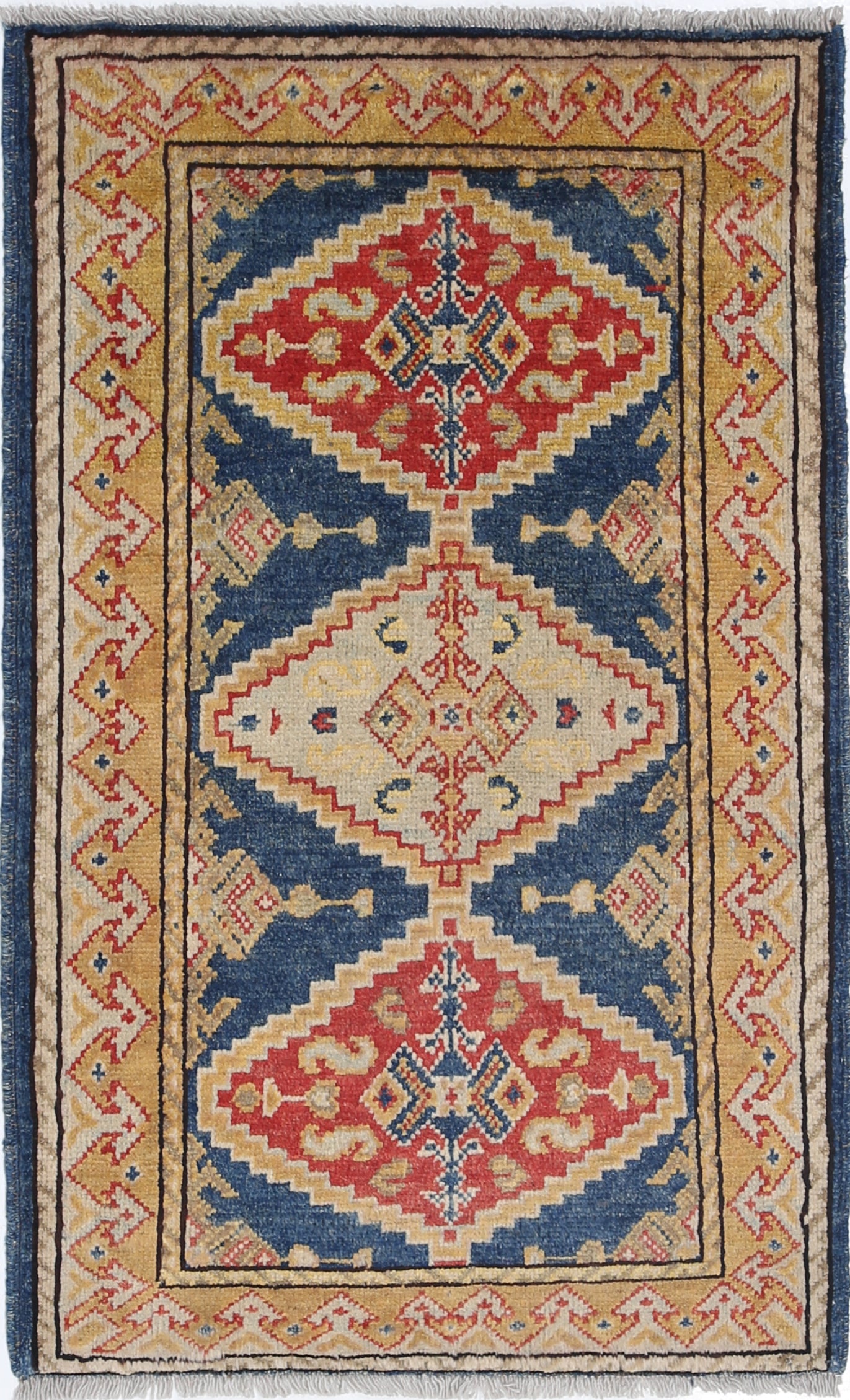 Blue Hand-Knotted Distressed Vintage Wool Rug - 2'0" x 3'4"