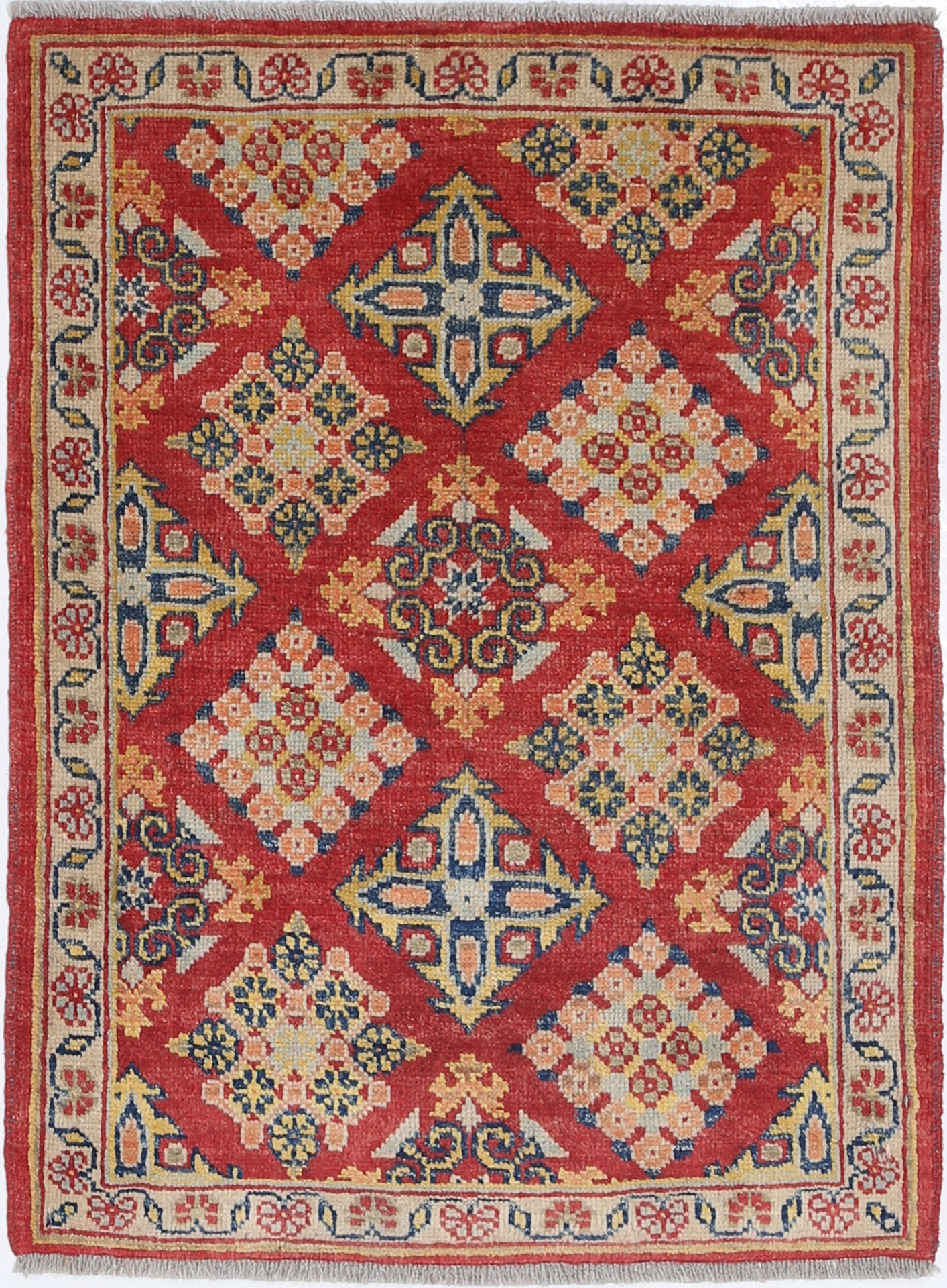 Red Hand-Knotted Distressed Vintage Wool Rug - 2'2" x 3'0"