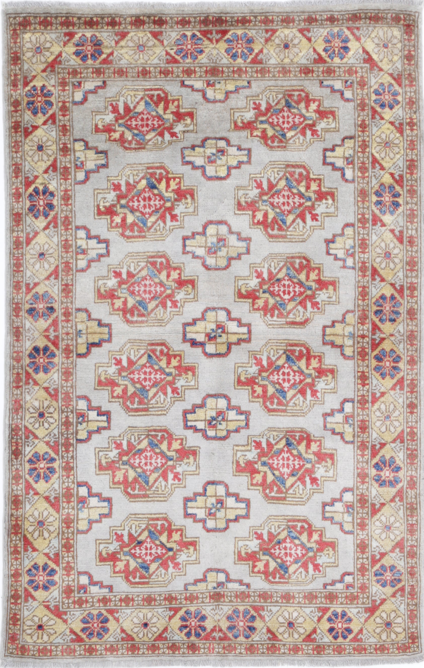 Grey Hand-Knotted Distressed Vintage Wool Rug - 3'4" x 5'1"