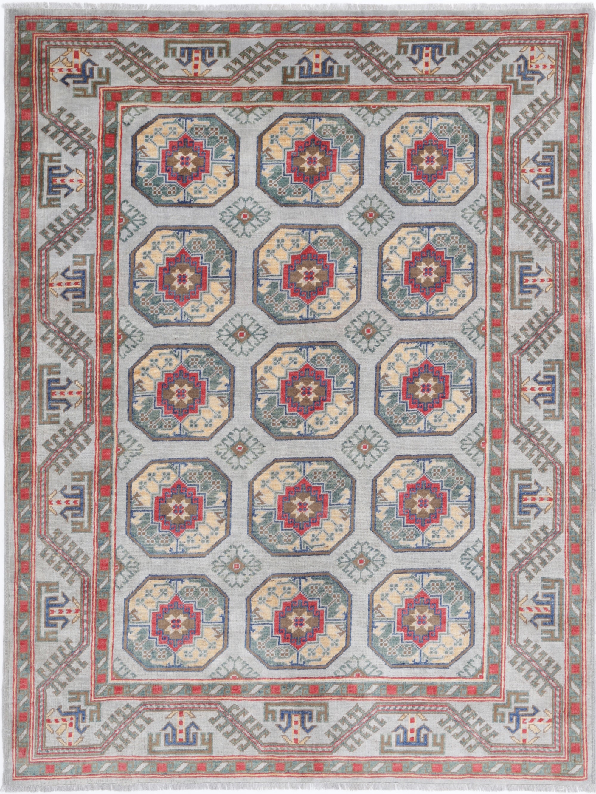 Grey Hand-Knotted Distressed Vintage Wool Rug - 5'8" x 7'8"