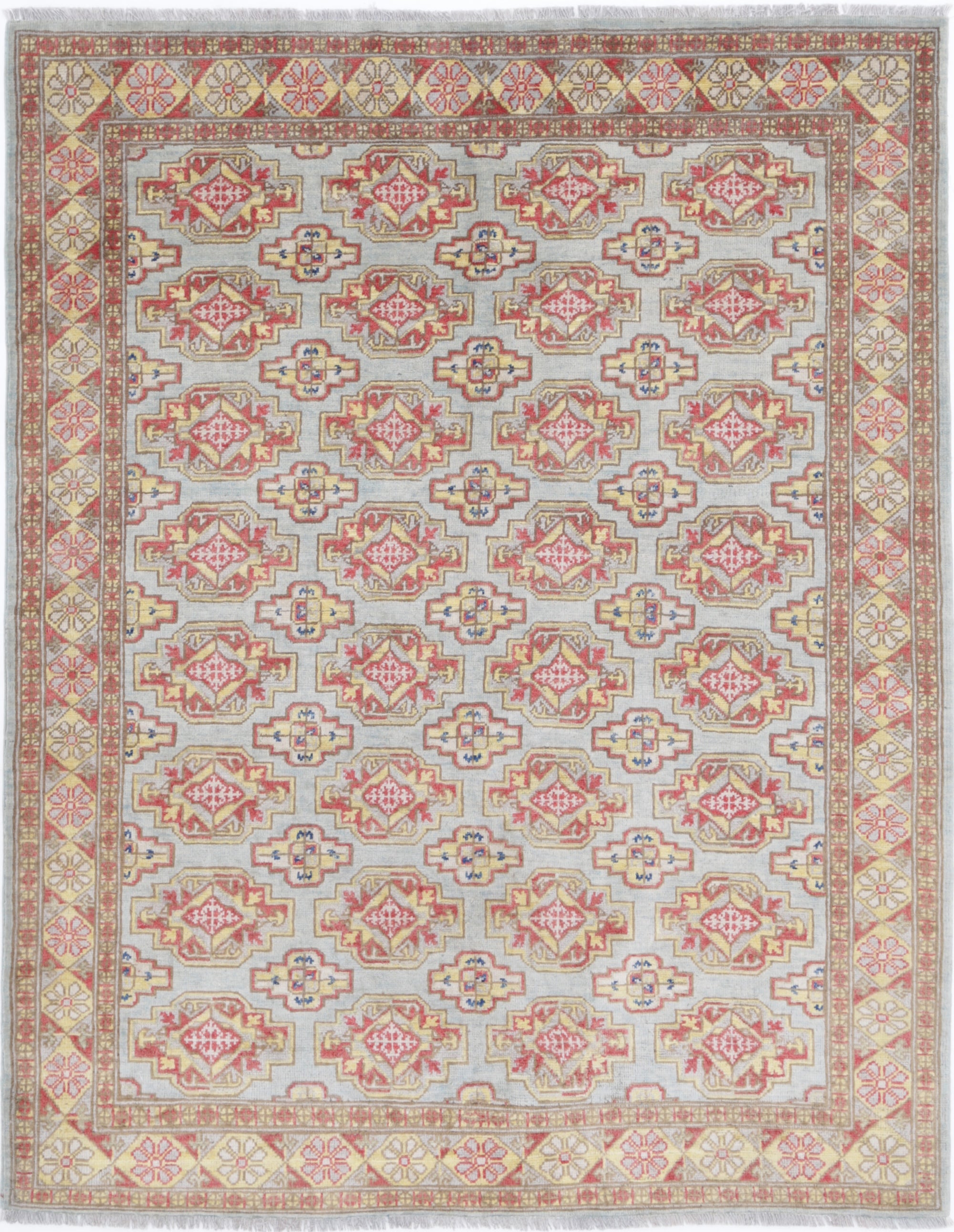 Blue Hand-Knotted Distressed Vintage Wool Rug - 4'11" x 6'4"